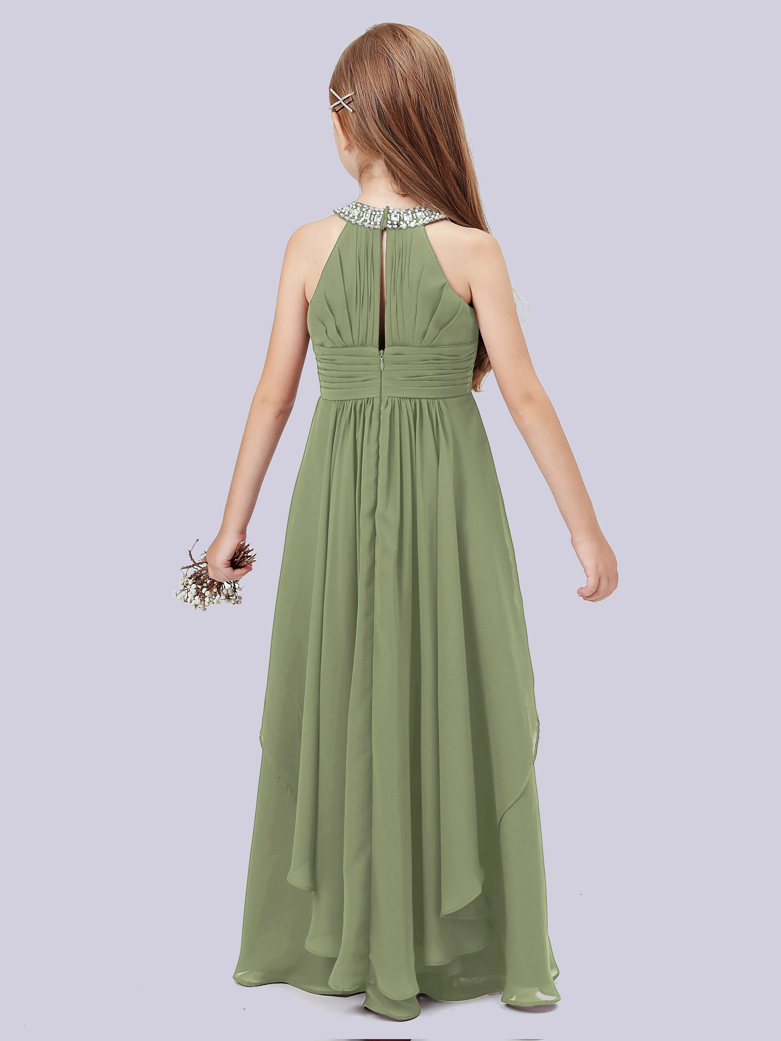 High Neck Junior Bridesmaid Dress with Cascade