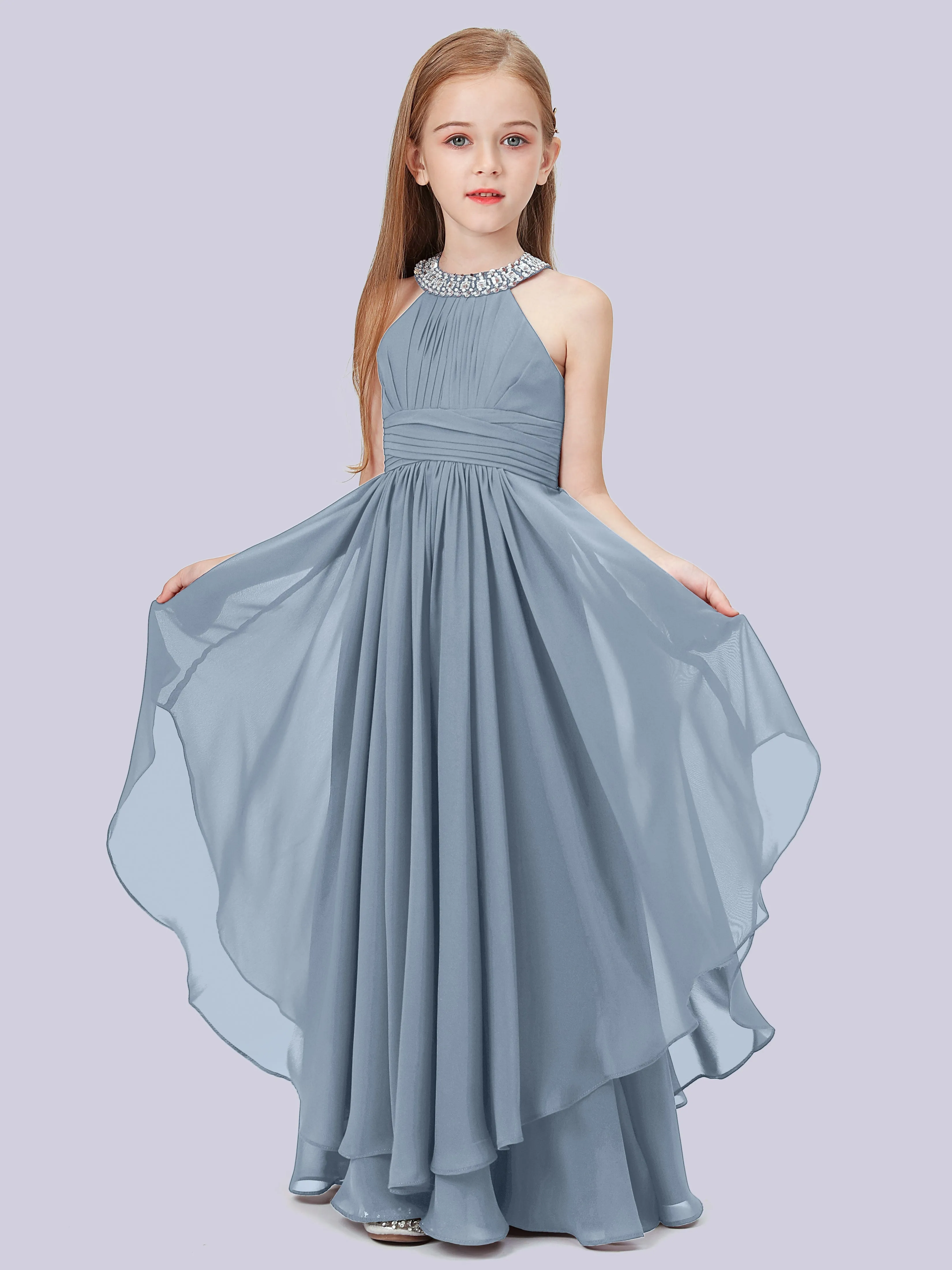 High Neck Junior Bridesmaid Dress with Cascade