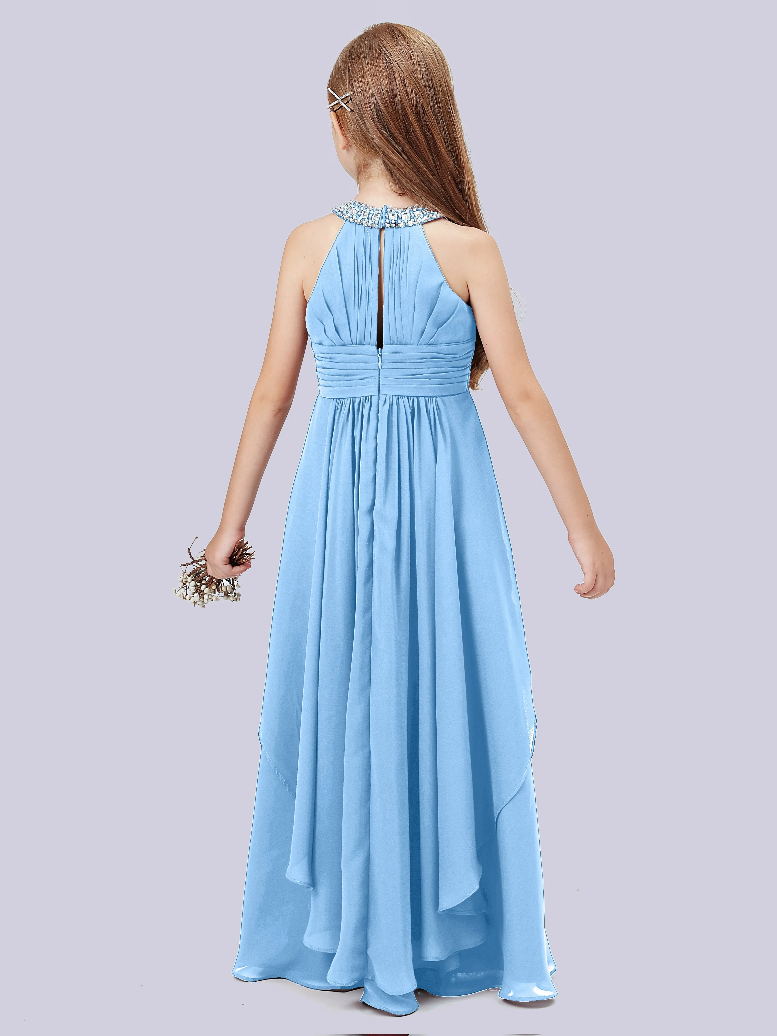 High Neck Junior Bridesmaid Dress with Cascade