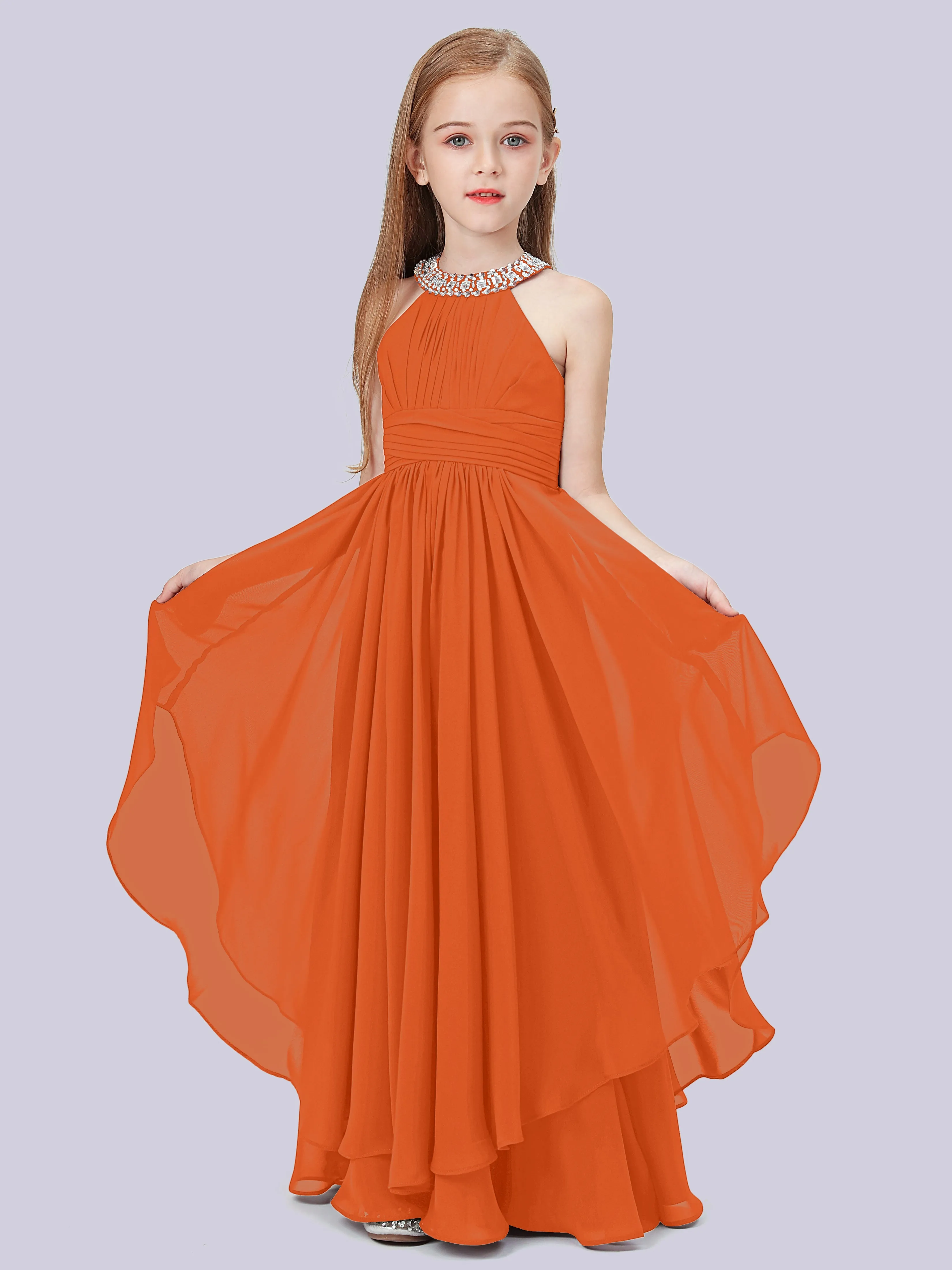 High Neck Junior Bridesmaid Dress with Cascade