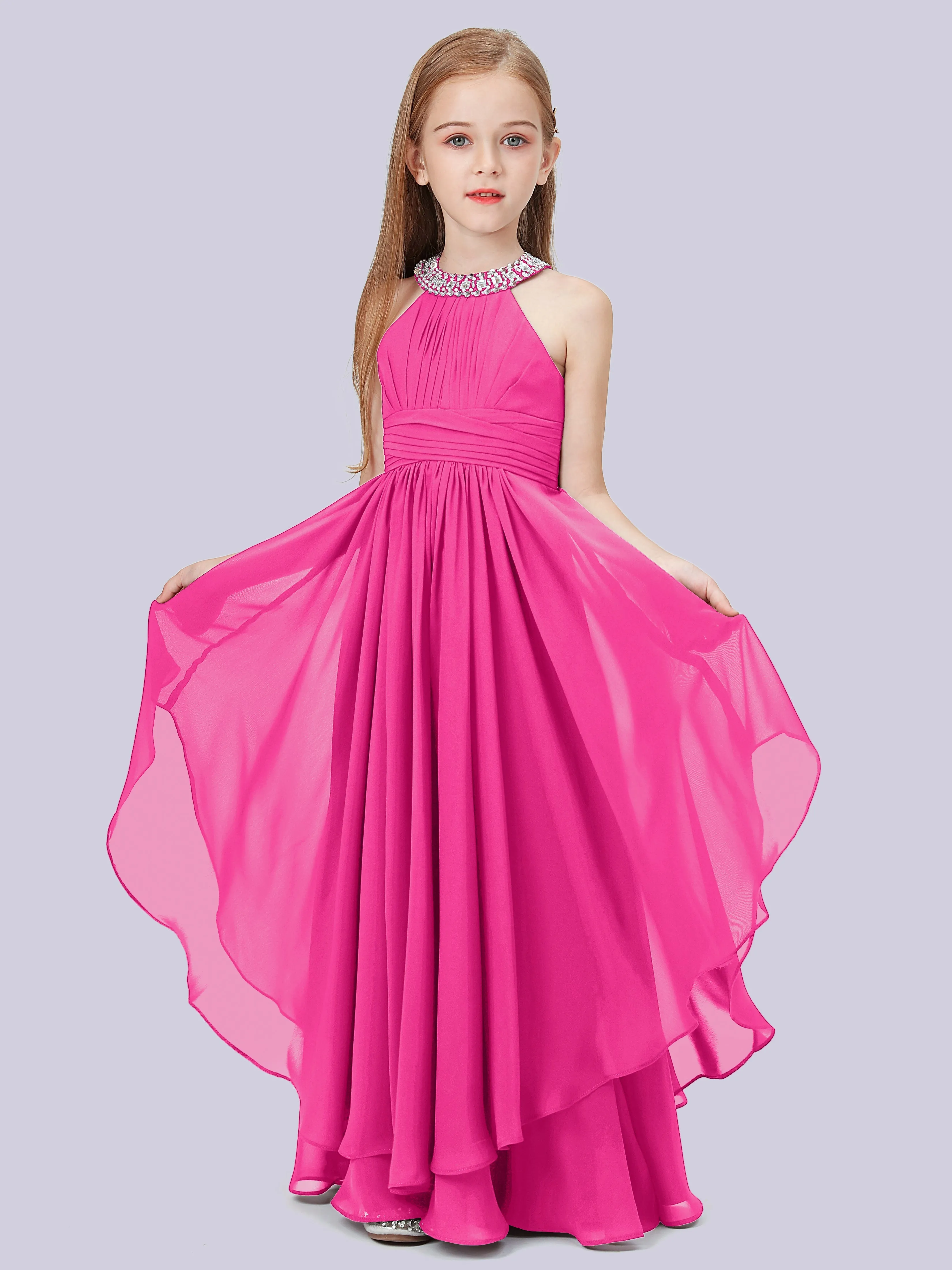 High Neck Junior Bridesmaid Dress with Cascade