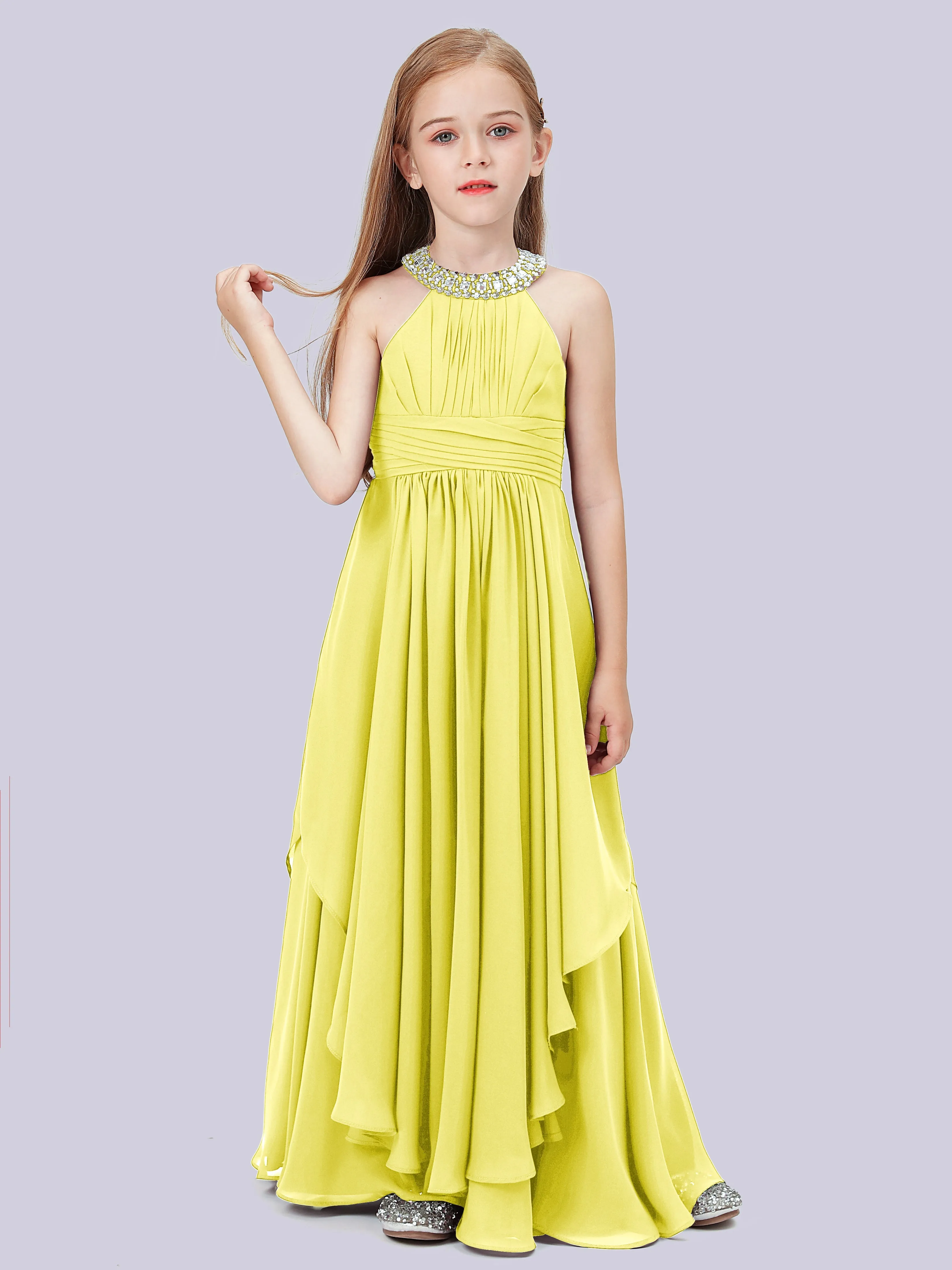 High Neck Junior Bridesmaid Dress with Cascade