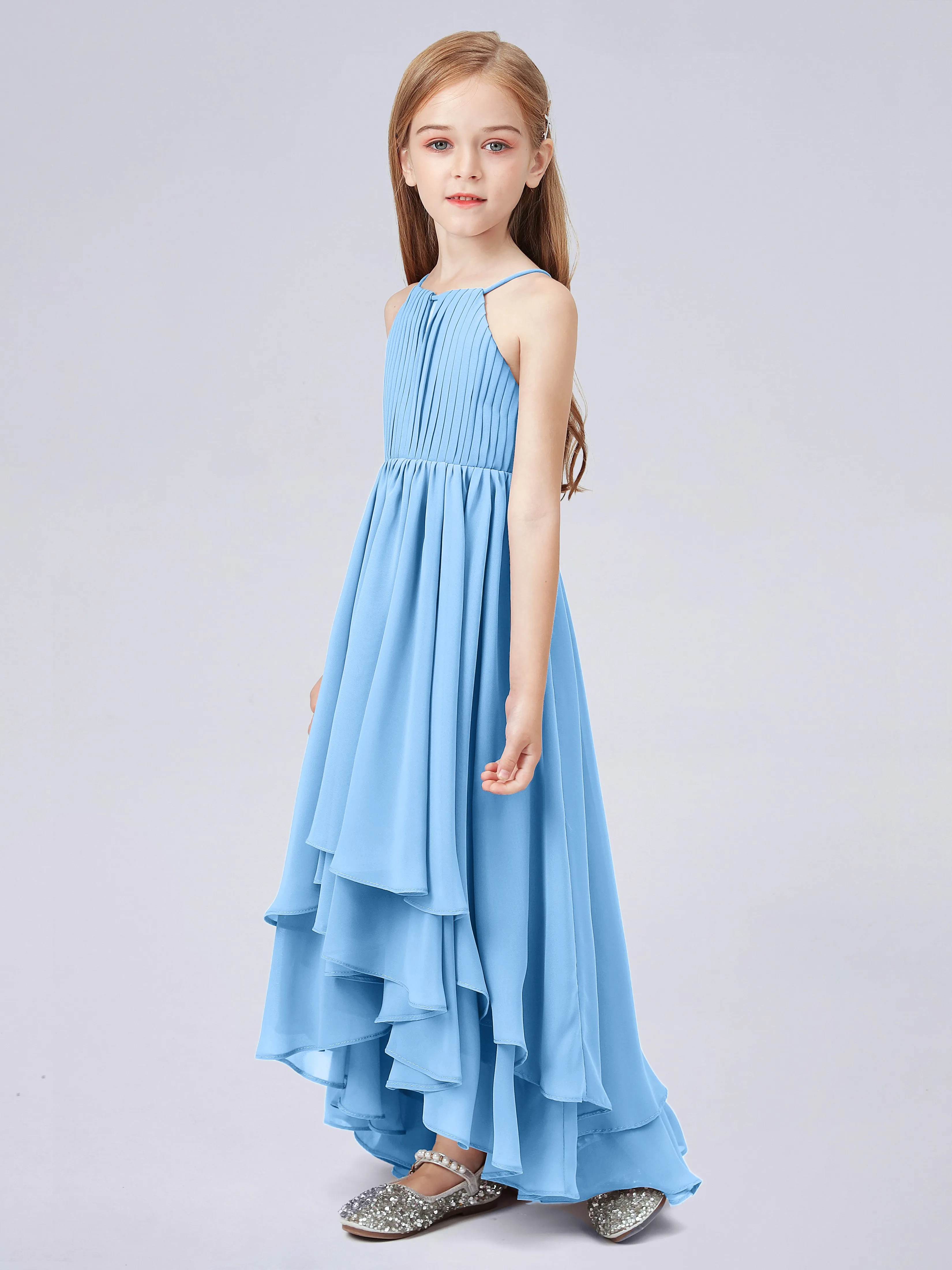 High Neck Junior Bridesmaid Dress with Cascade