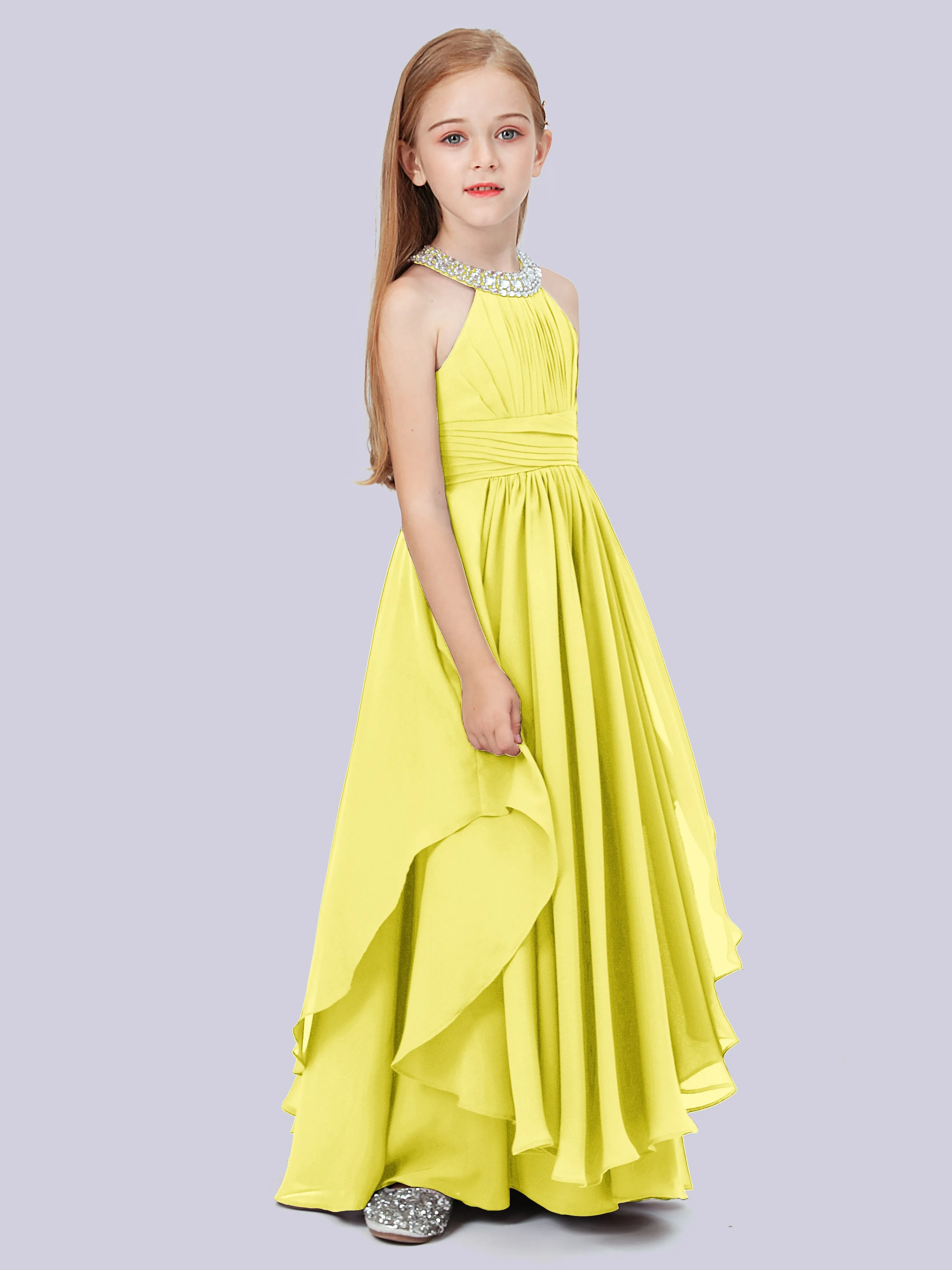 High Neck Junior Bridesmaid Dress with Cascade