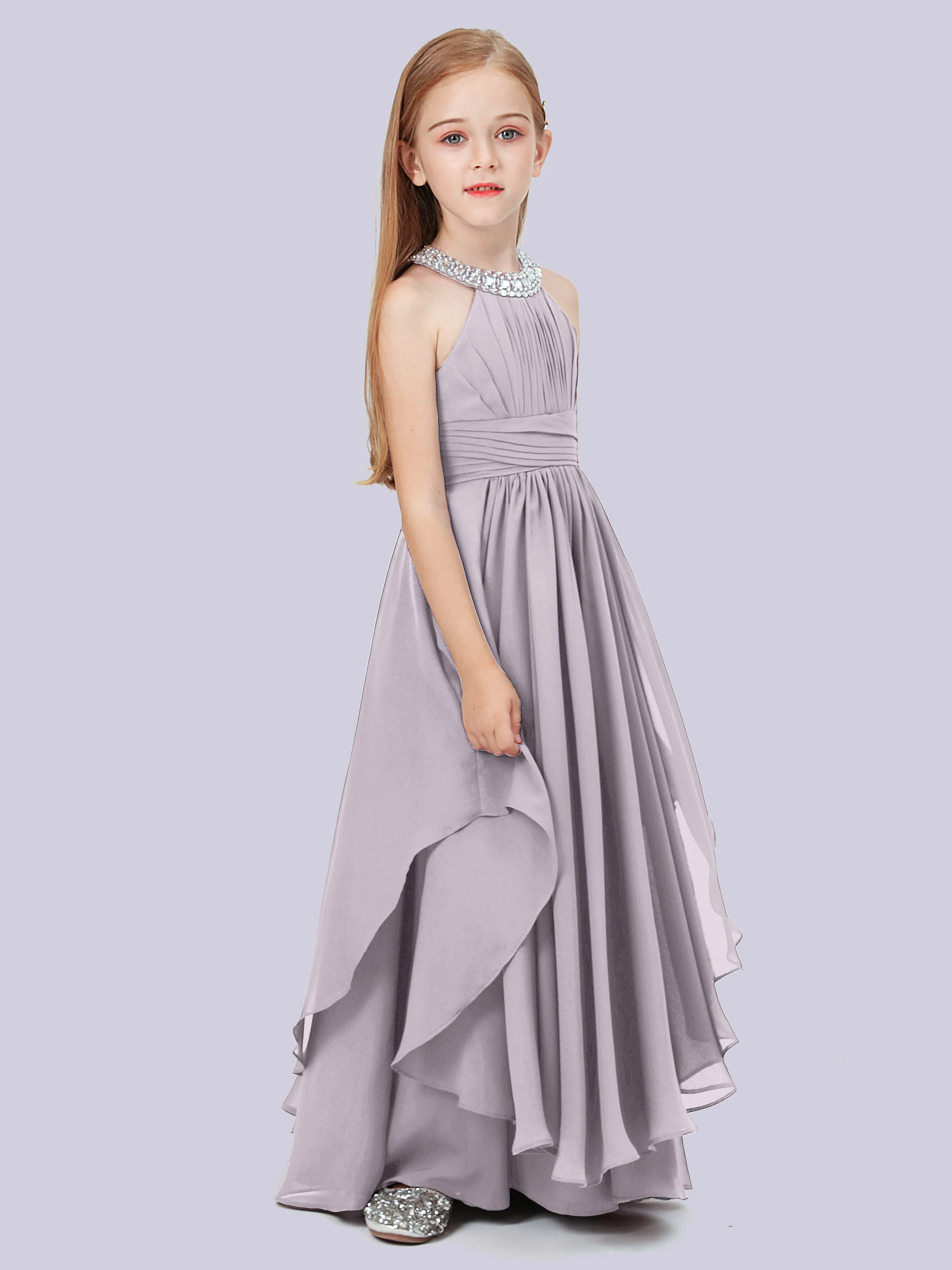 High Neck Junior Bridesmaid Dress with Cascade