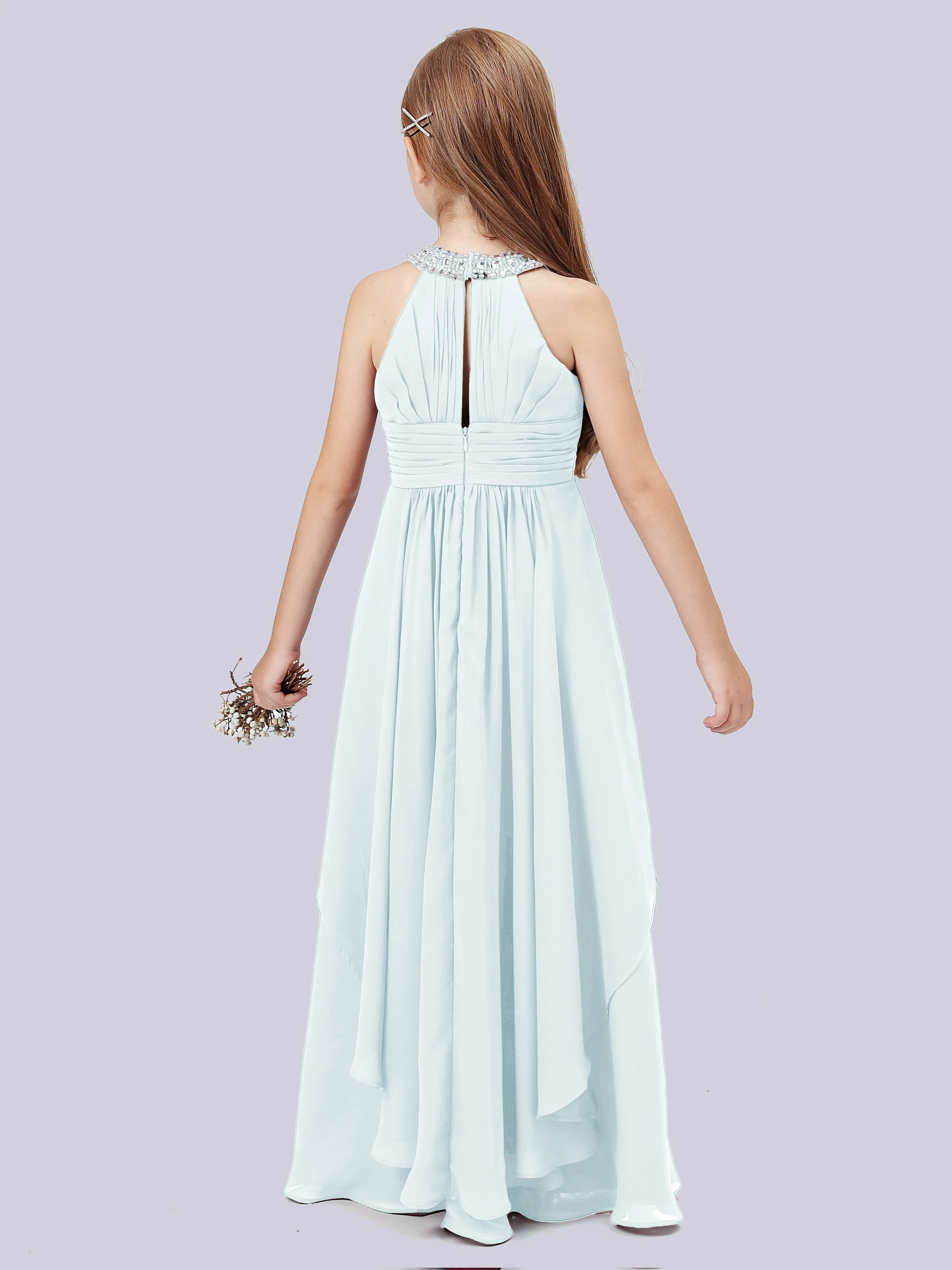 High Neck Junior Bridesmaid Dress with Cascade