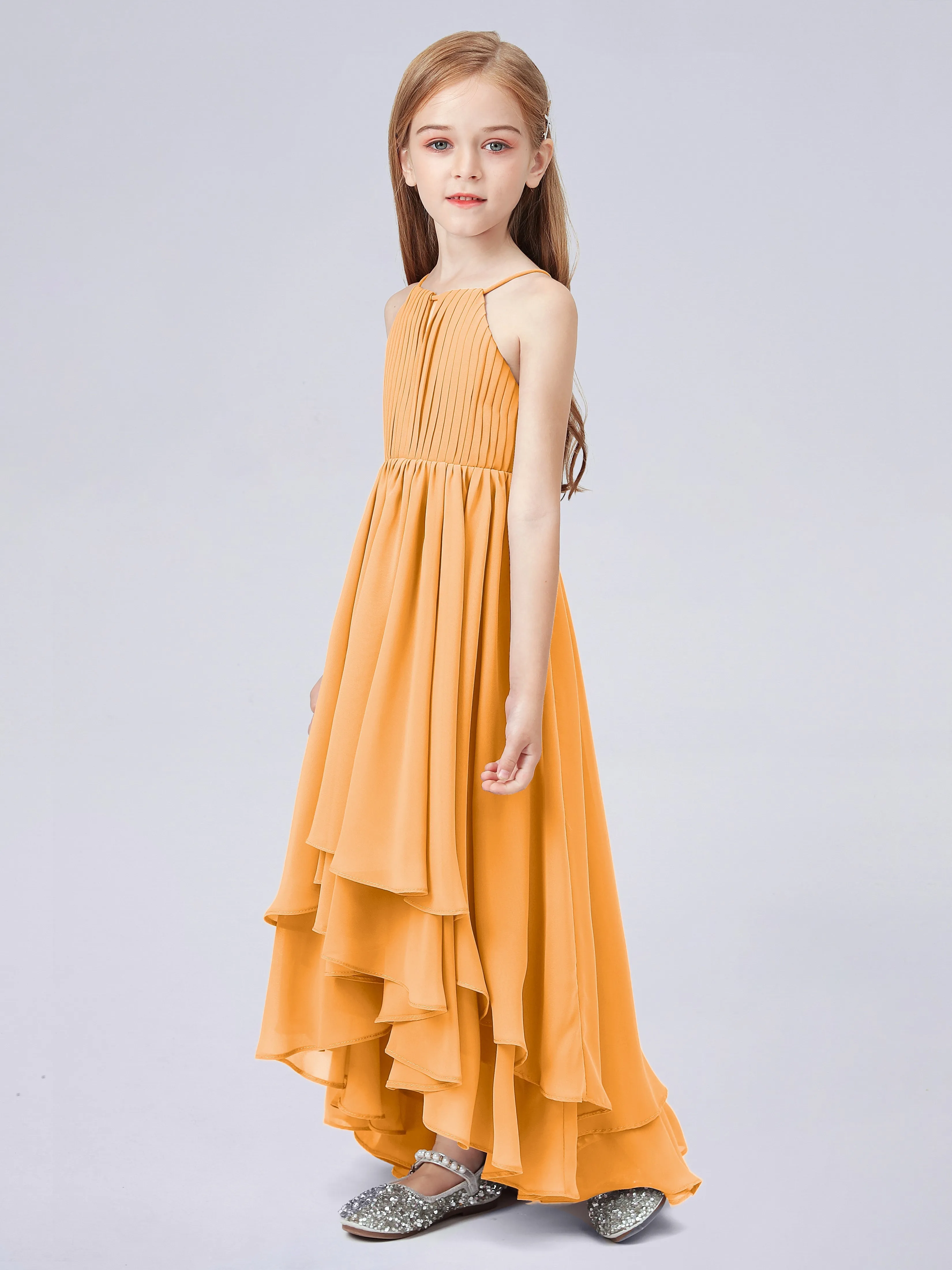 High Neck Junior Bridesmaid Dress with Cascade