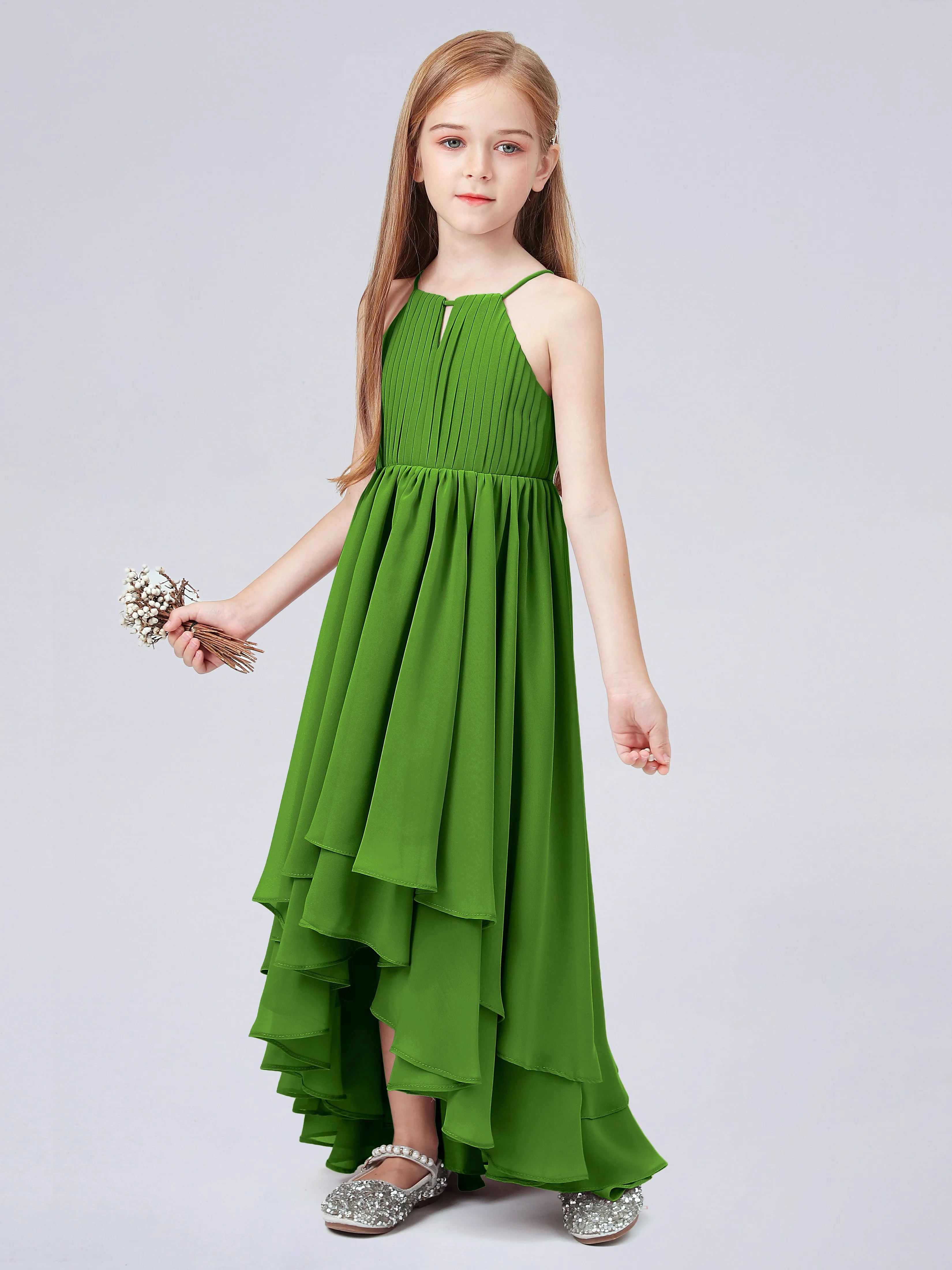 High Neck Junior Bridesmaid Dress with Cascade