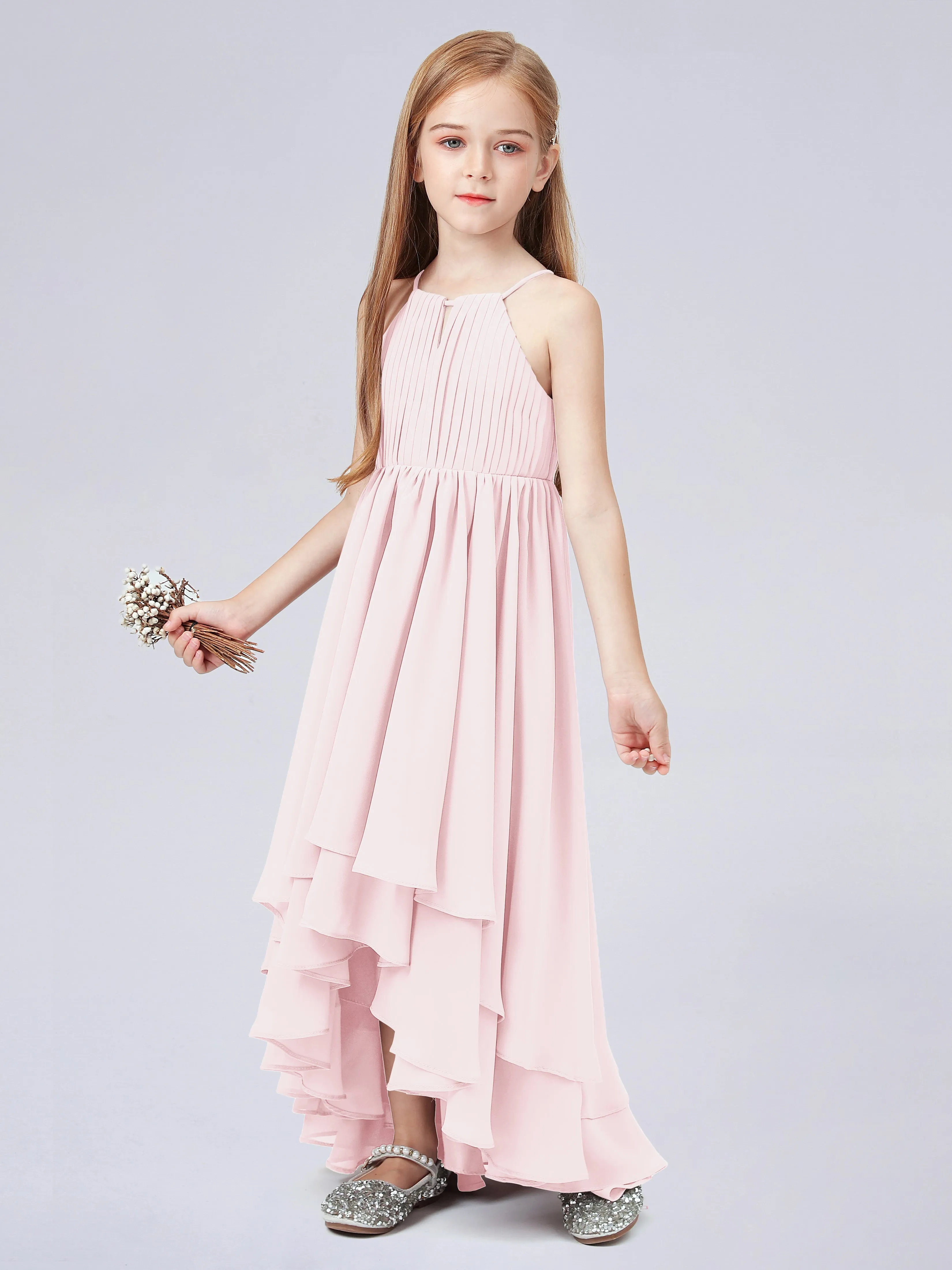 High Neck Junior Bridesmaid Dress with Cascade