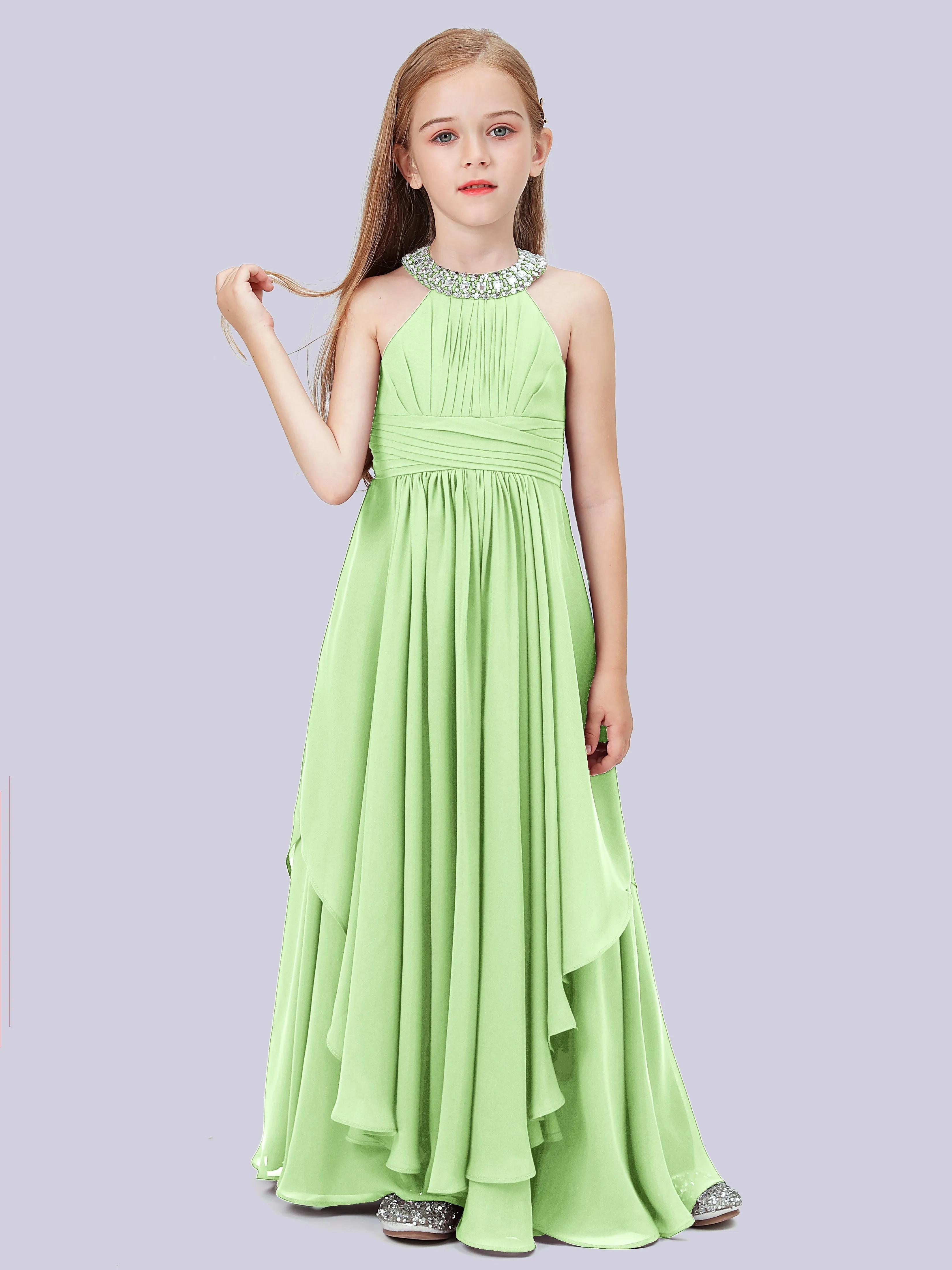 High Neck Junior Bridesmaid Dress with Cascade