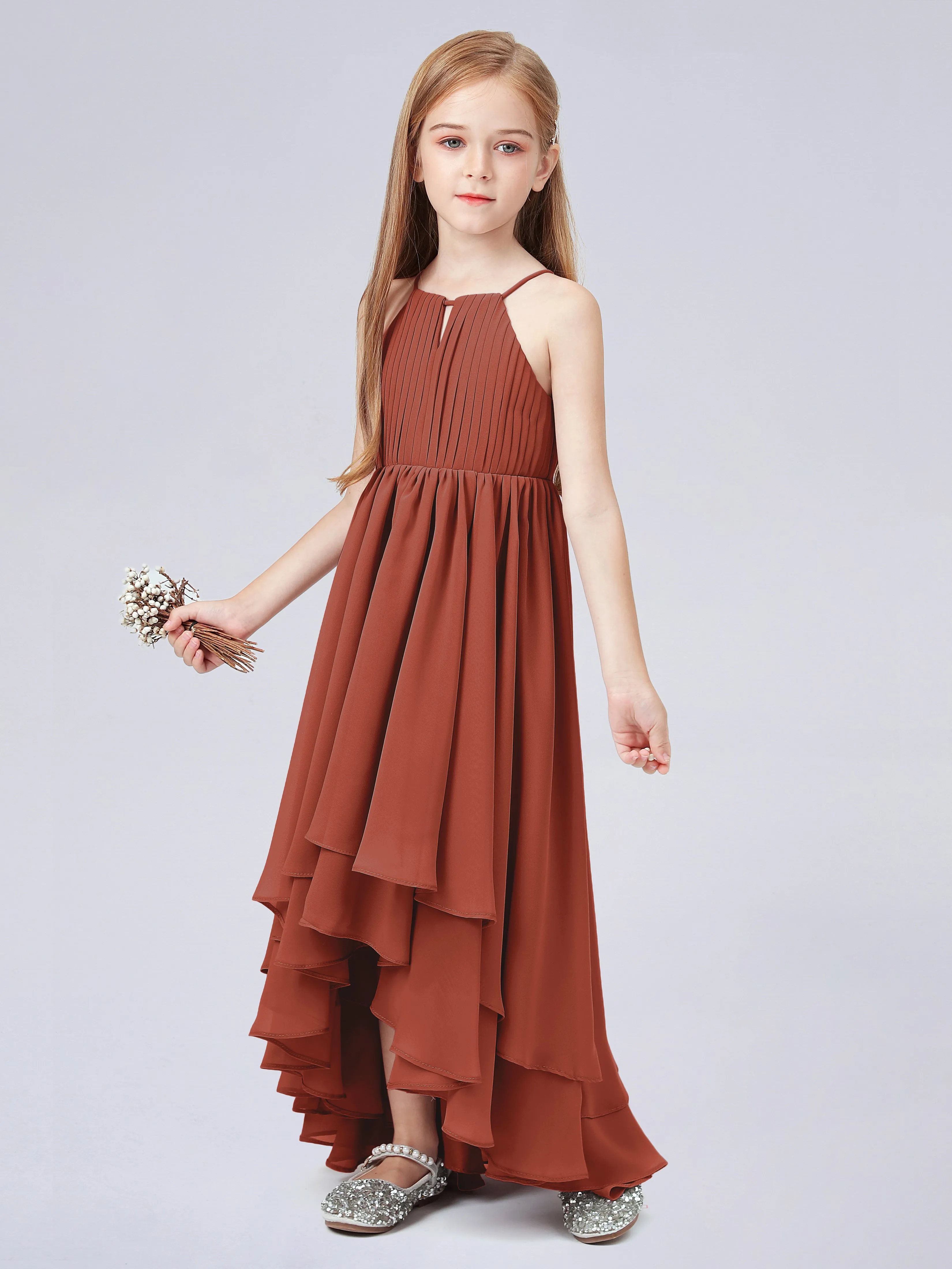 High Neck Junior Bridesmaid Dress with Cascade