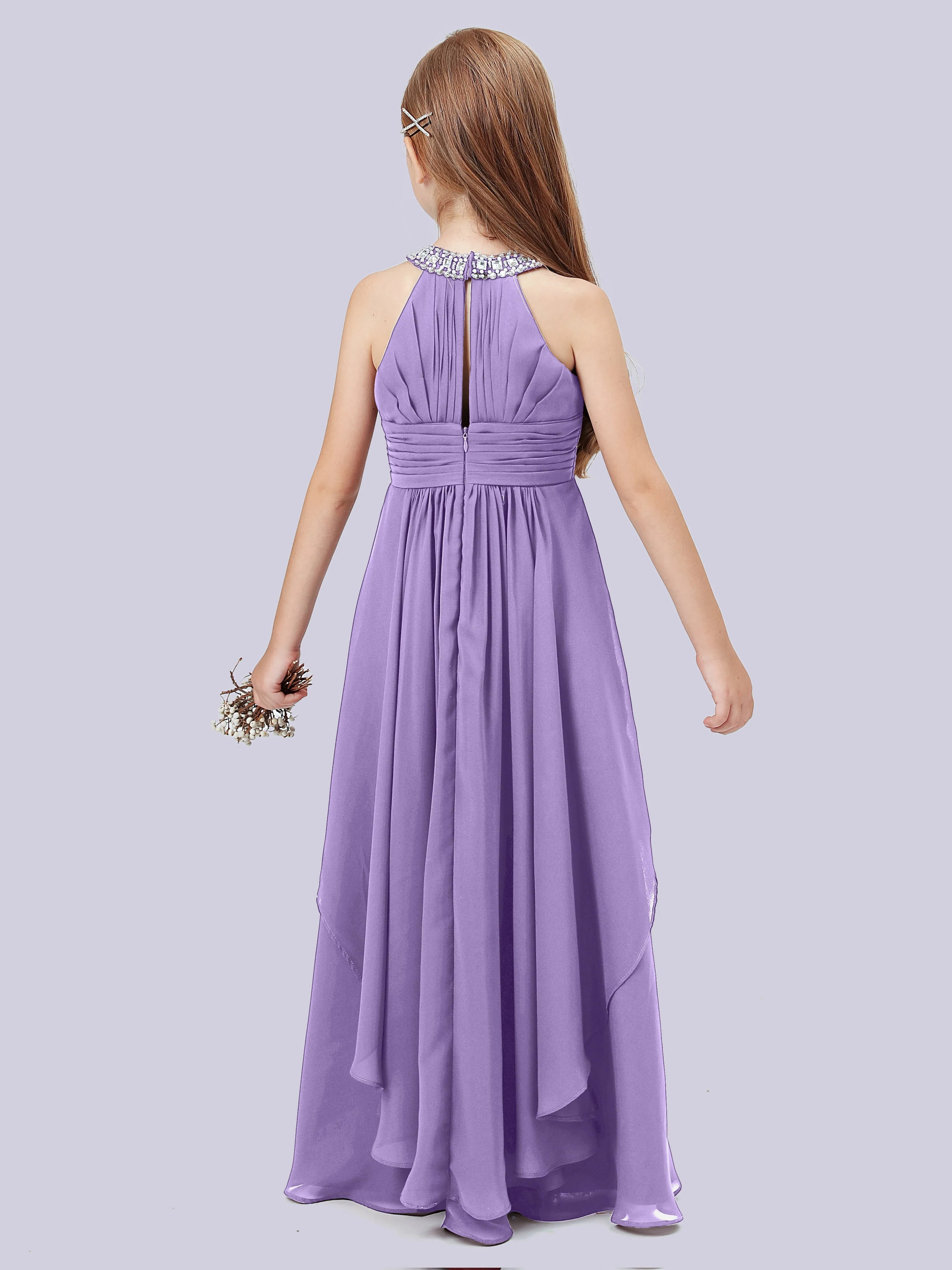 High Neck Junior Bridesmaid Dress with Cascade