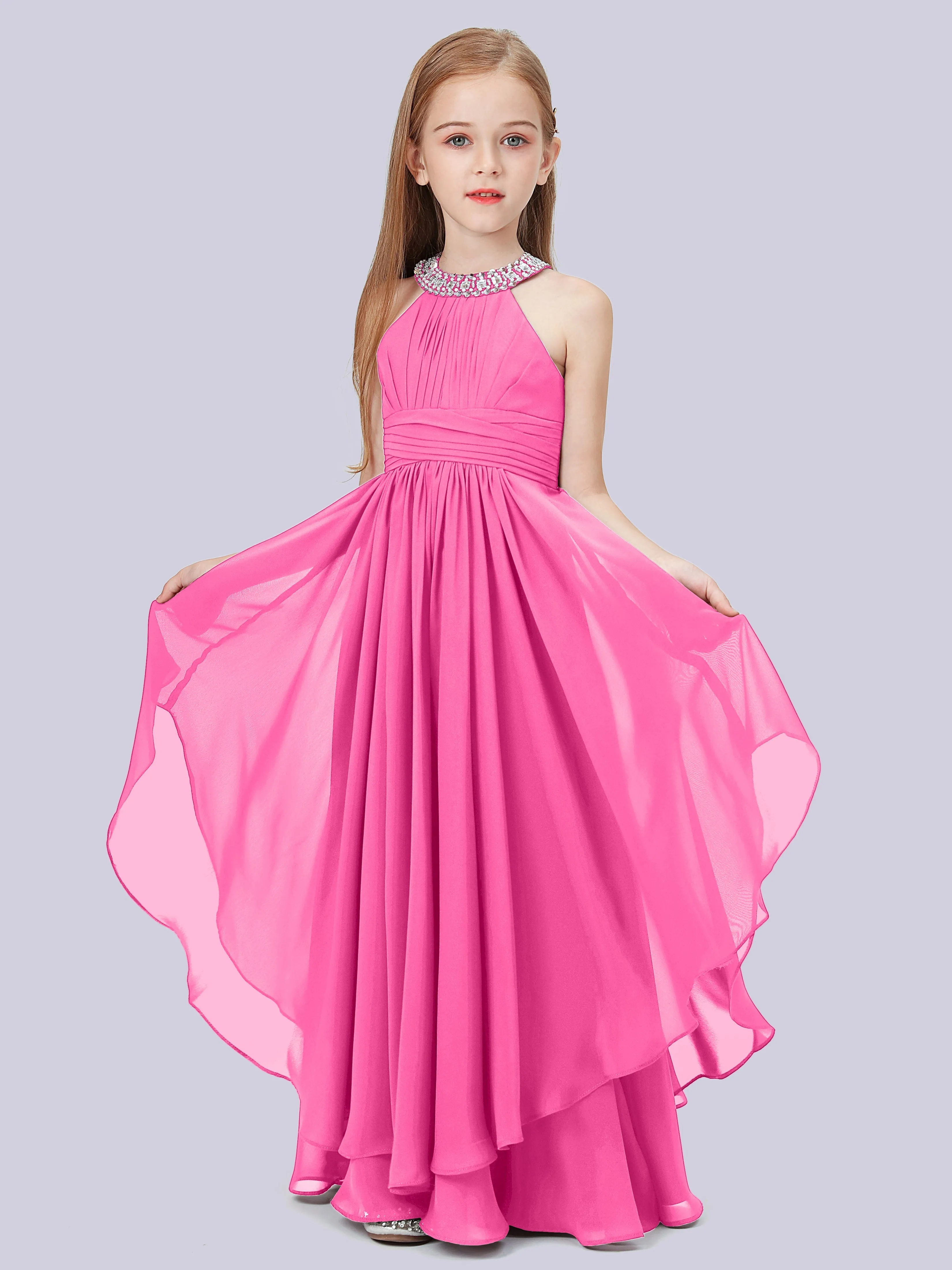 High Neck Junior Bridesmaid Dress with Cascade