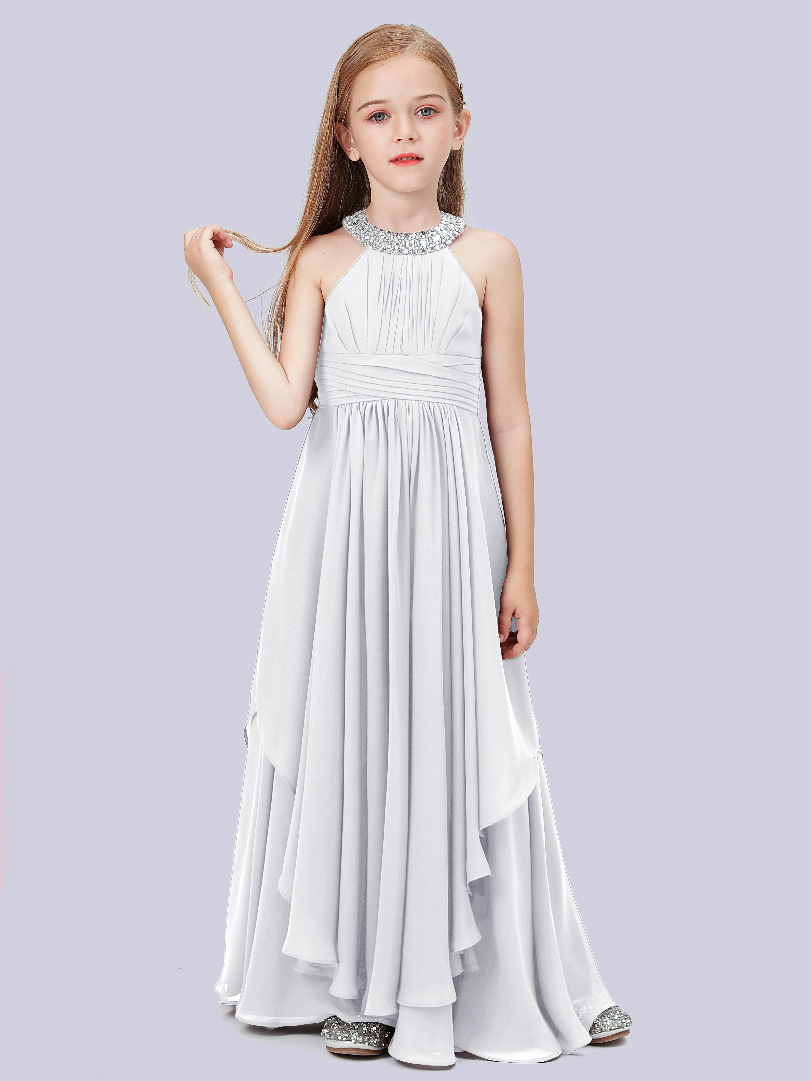 High Neck Junior Bridesmaid Dress with Cascade