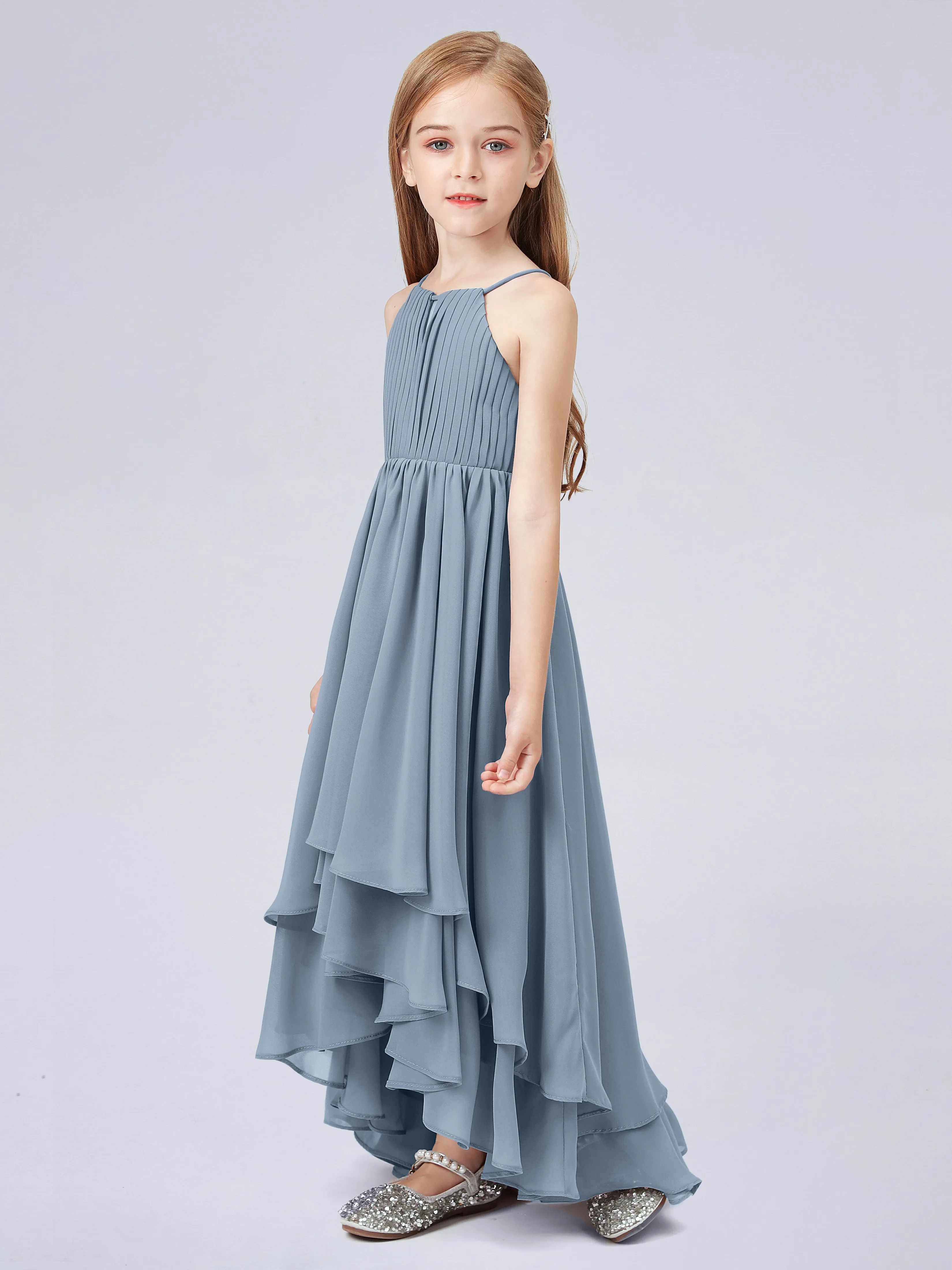 High Neck Junior Bridesmaid Dress with Cascade