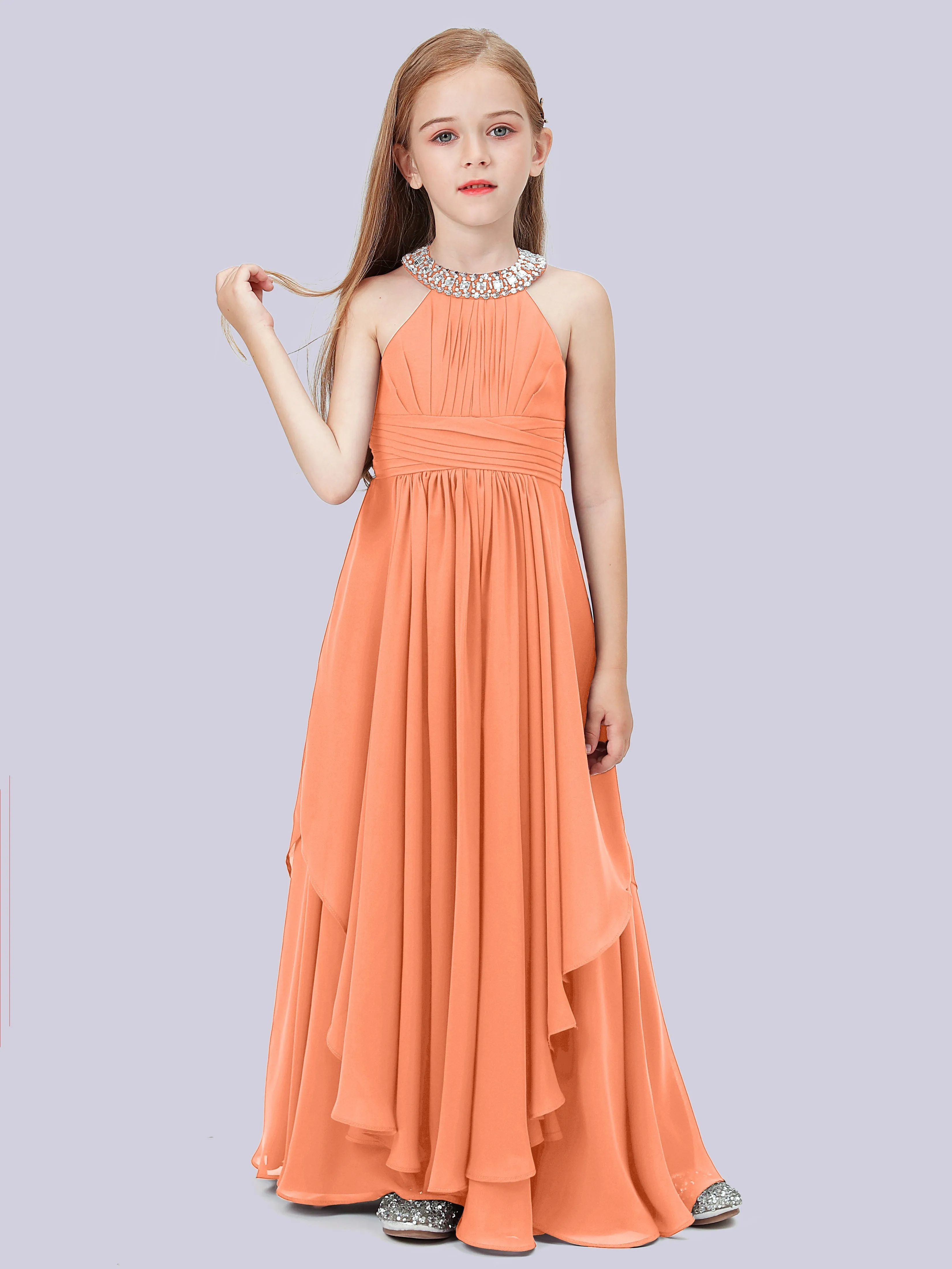 High Neck Junior Bridesmaid Dress with Cascade