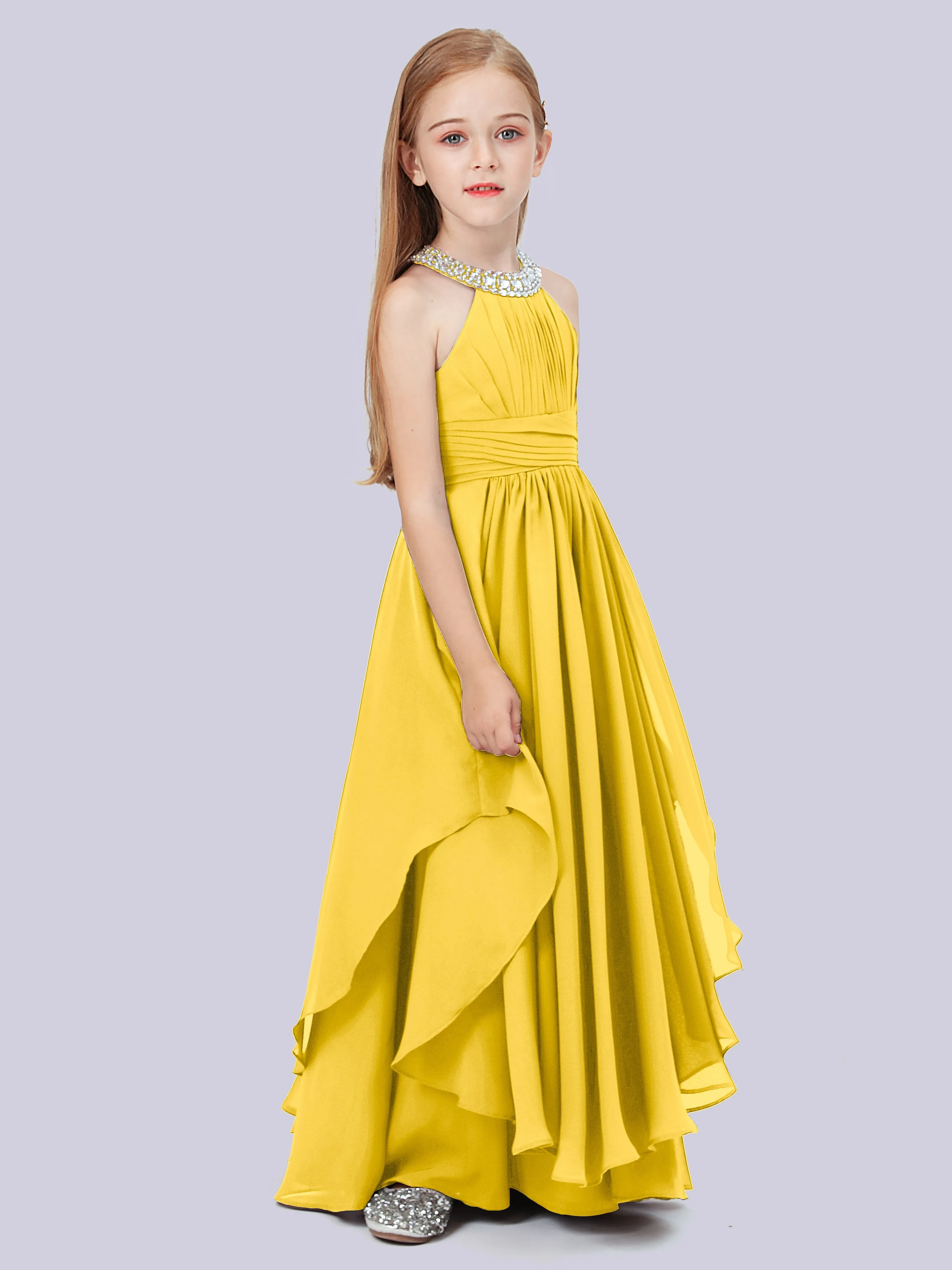 High Neck Junior Bridesmaid Dress with Cascade