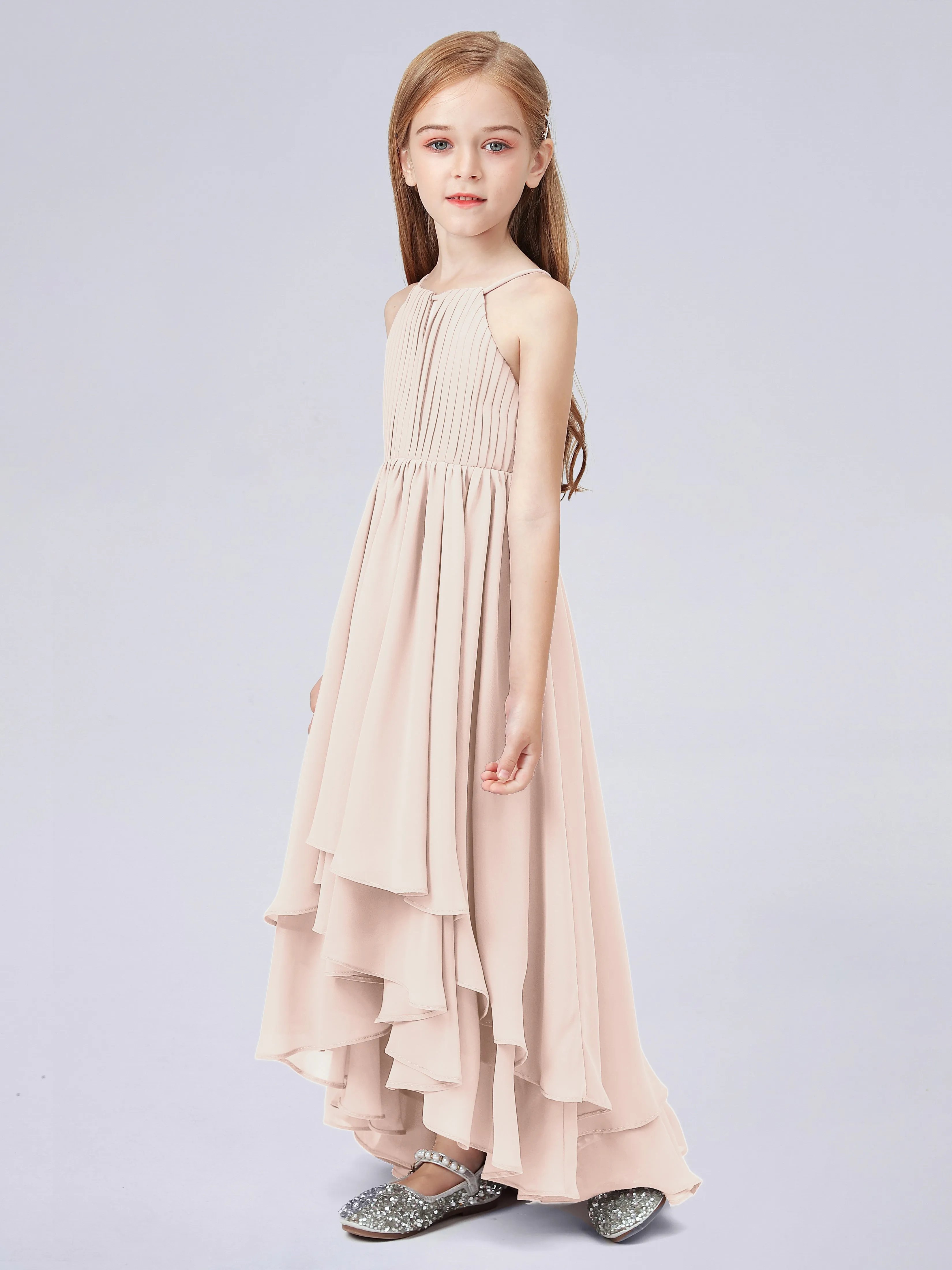 High Neck Junior Bridesmaid Dress with Cascade