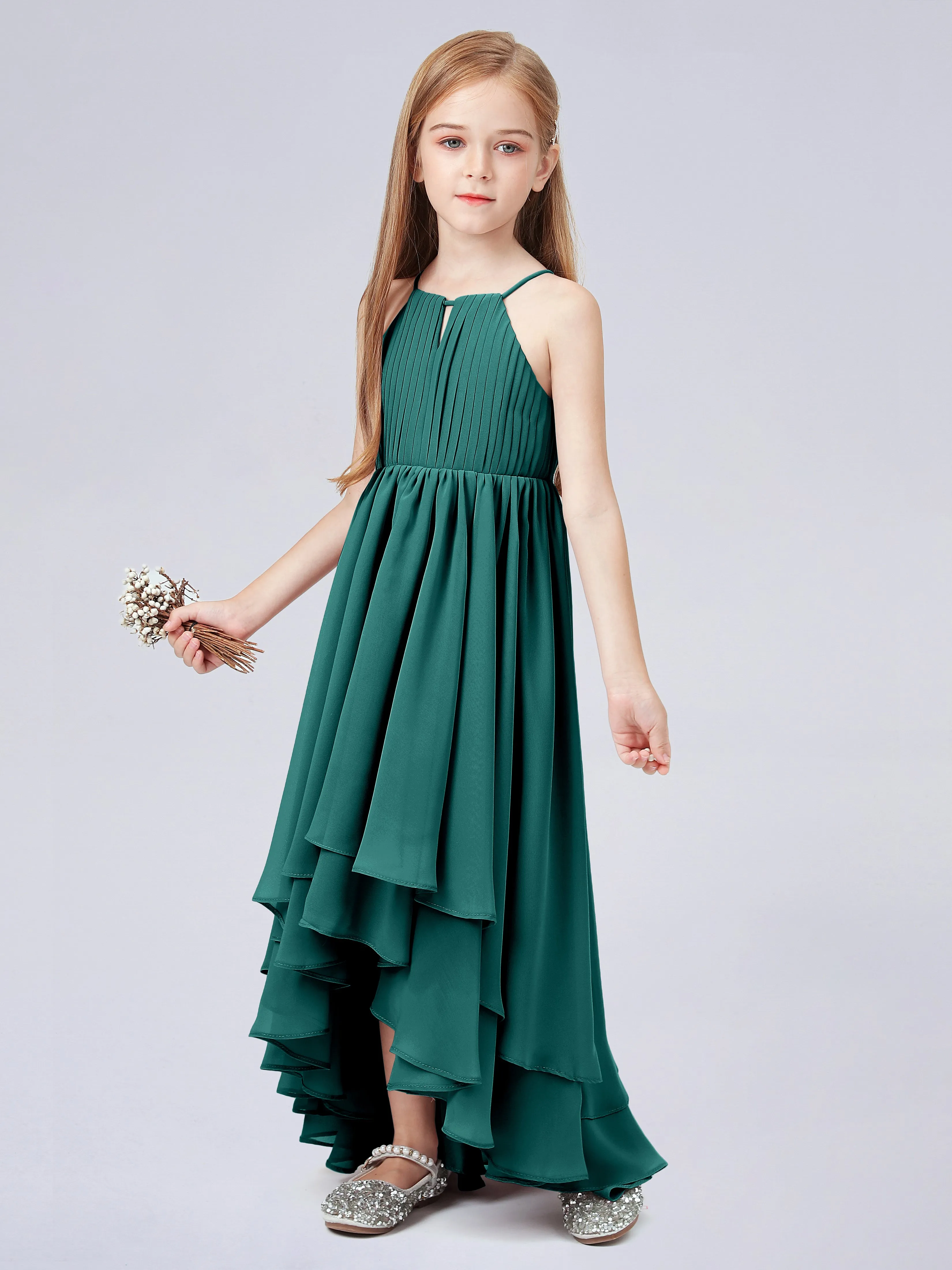 High Neck Junior Bridesmaid Dress with Cascade