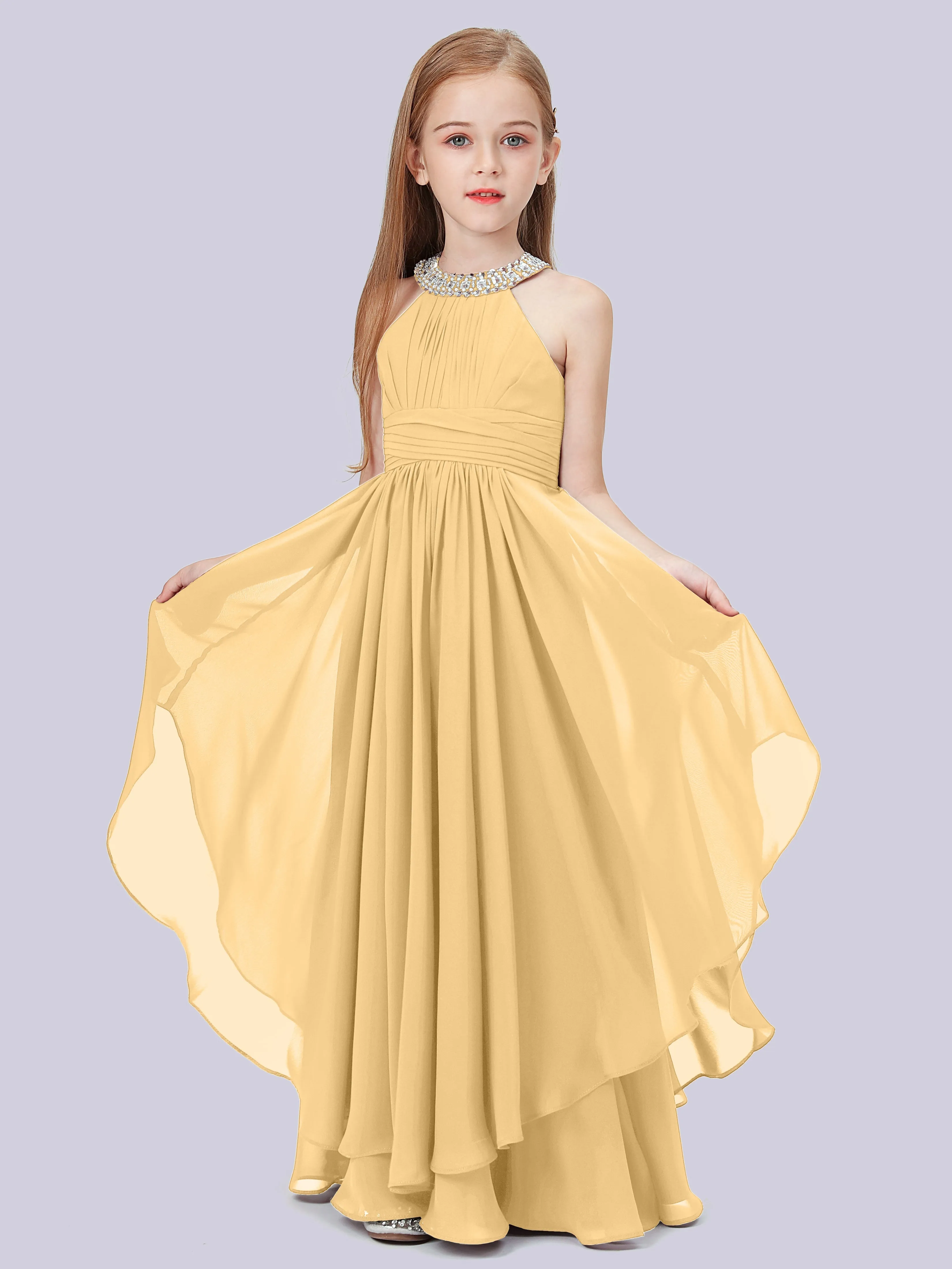 High Neck Junior Bridesmaid Dress with Cascade