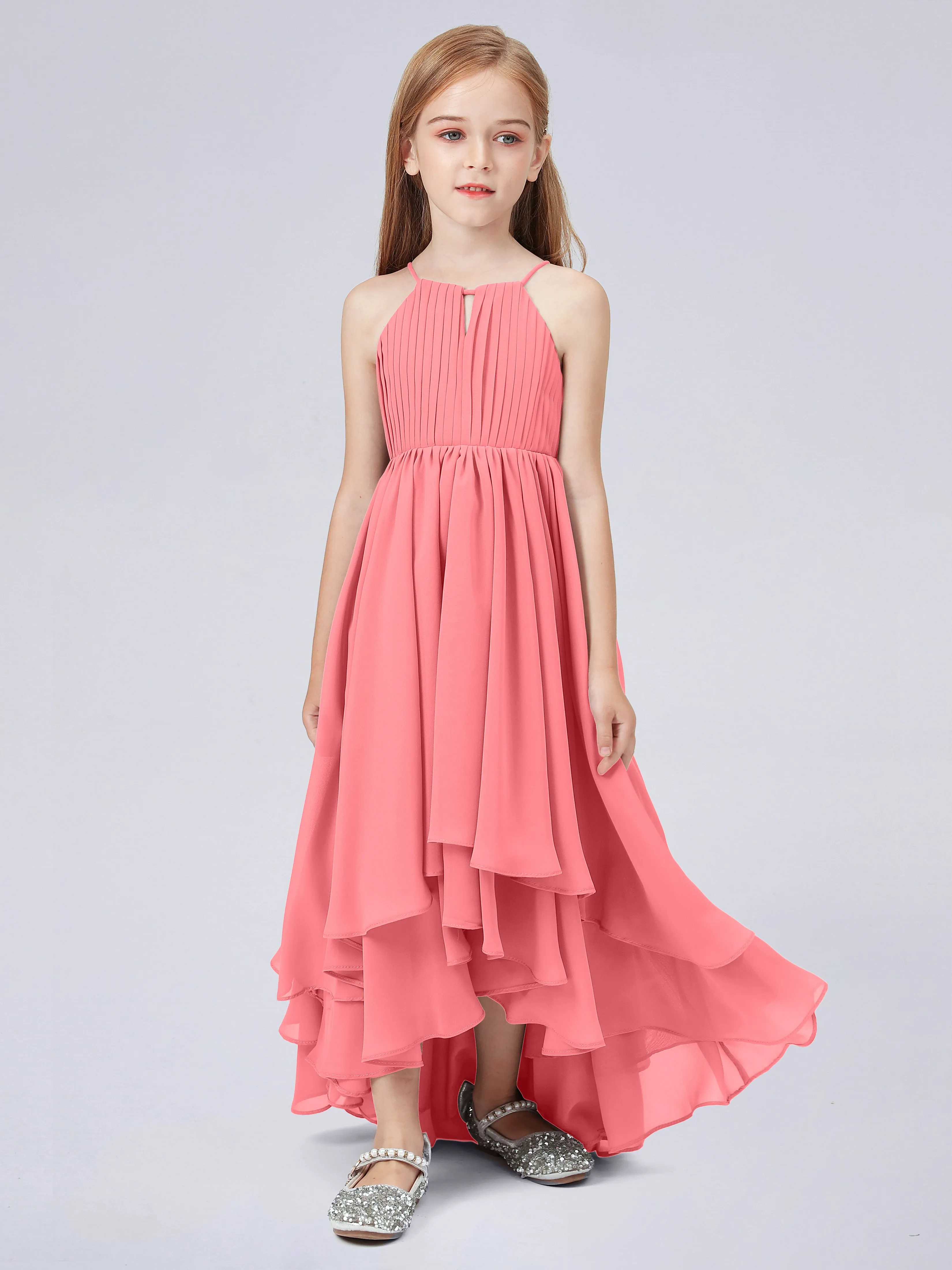 High Neck Junior Bridesmaid Dress with Cascade