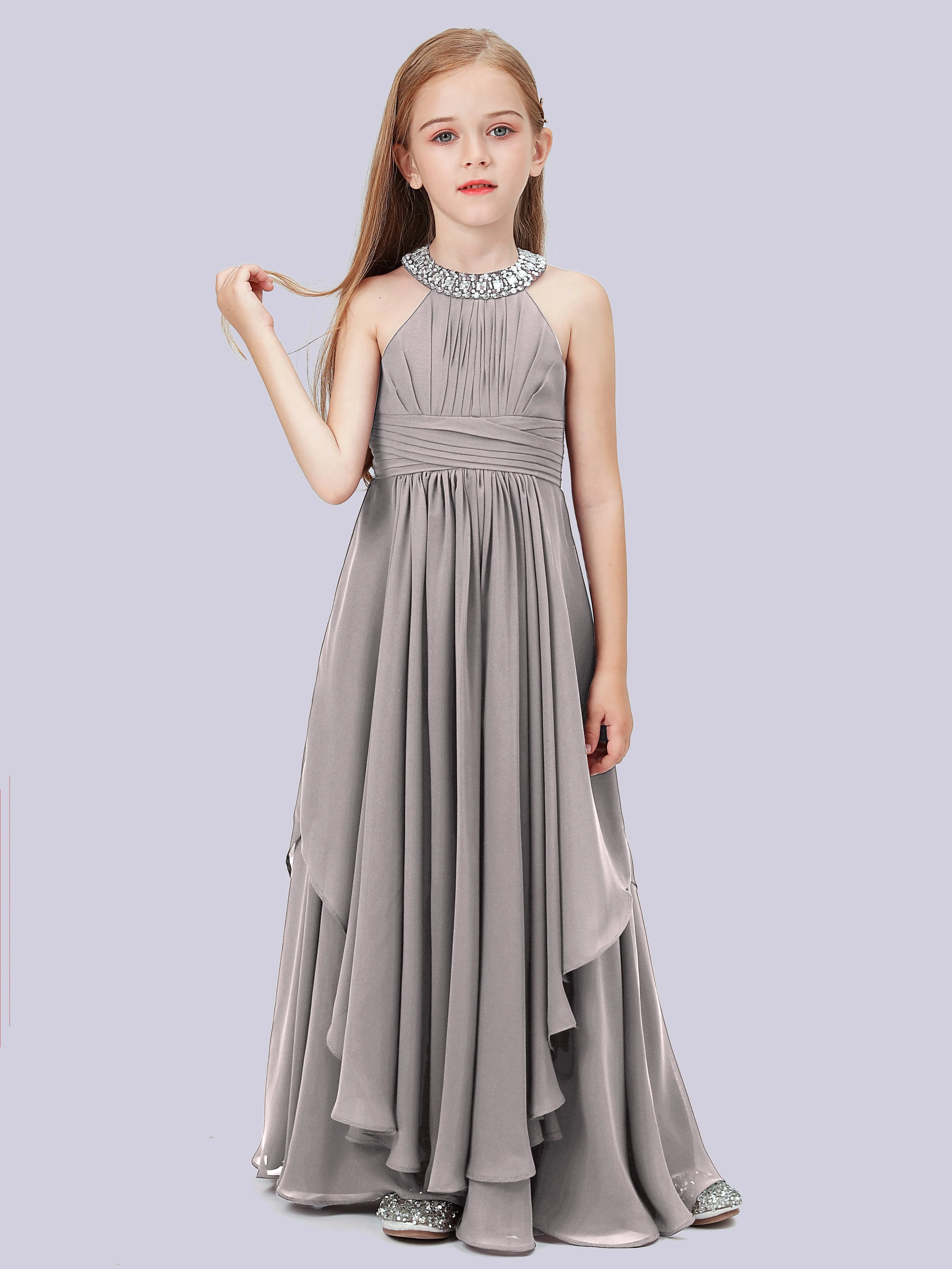 High Neck Junior Bridesmaid Dress with Cascade