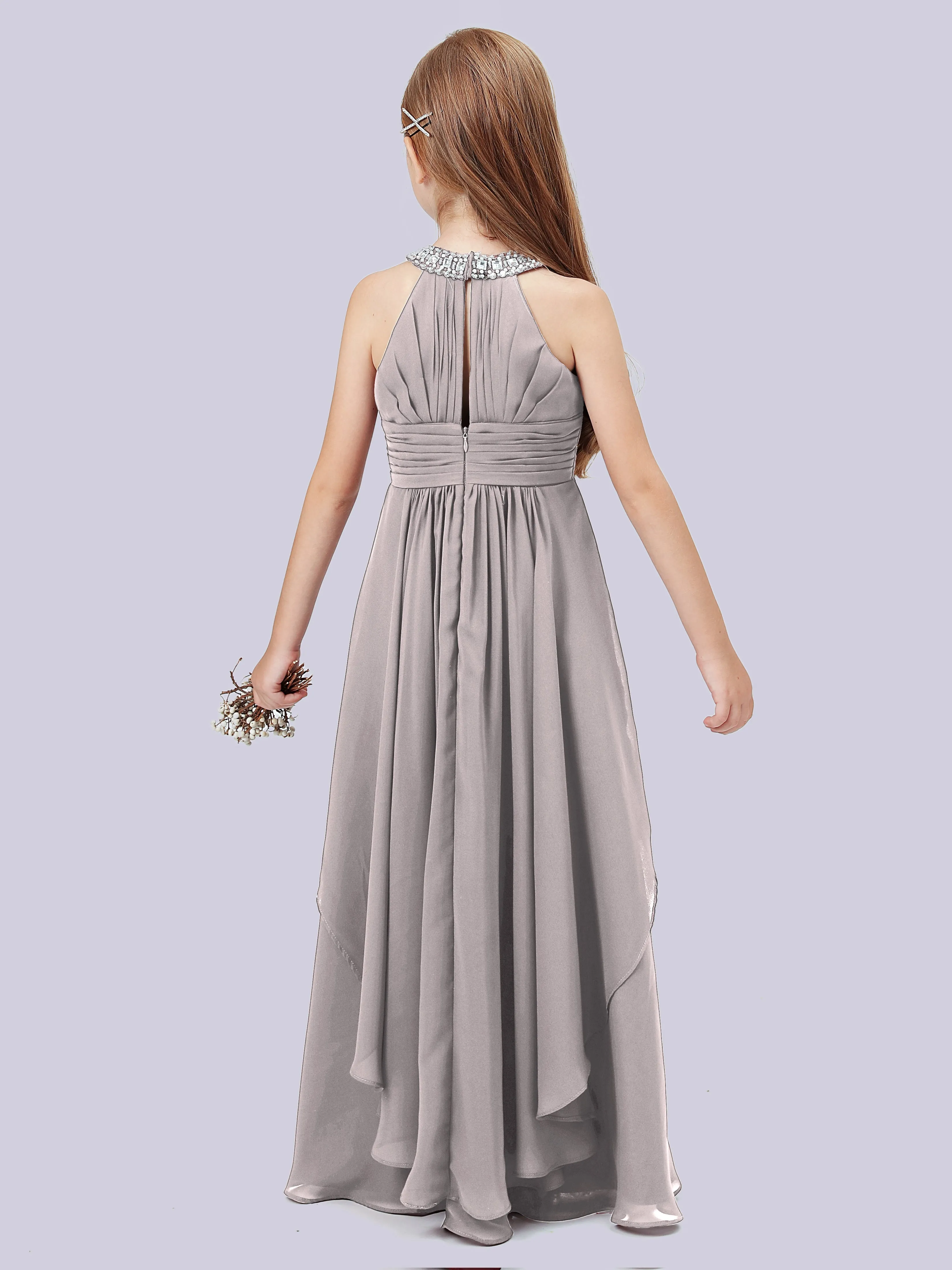 High Neck Junior Bridesmaid Dress with Cascade