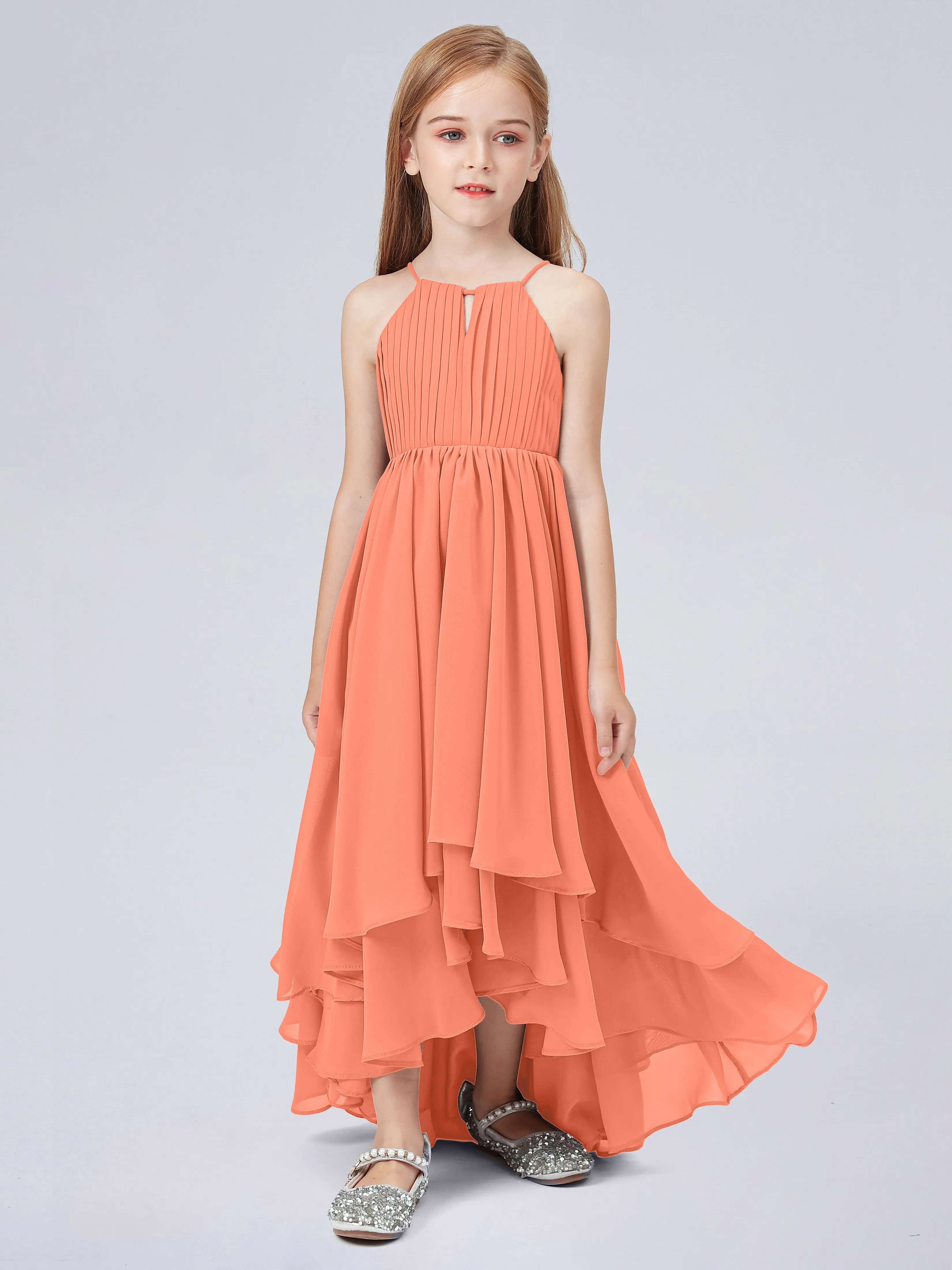 High Neck Junior Bridesmaid Dress with Cascade