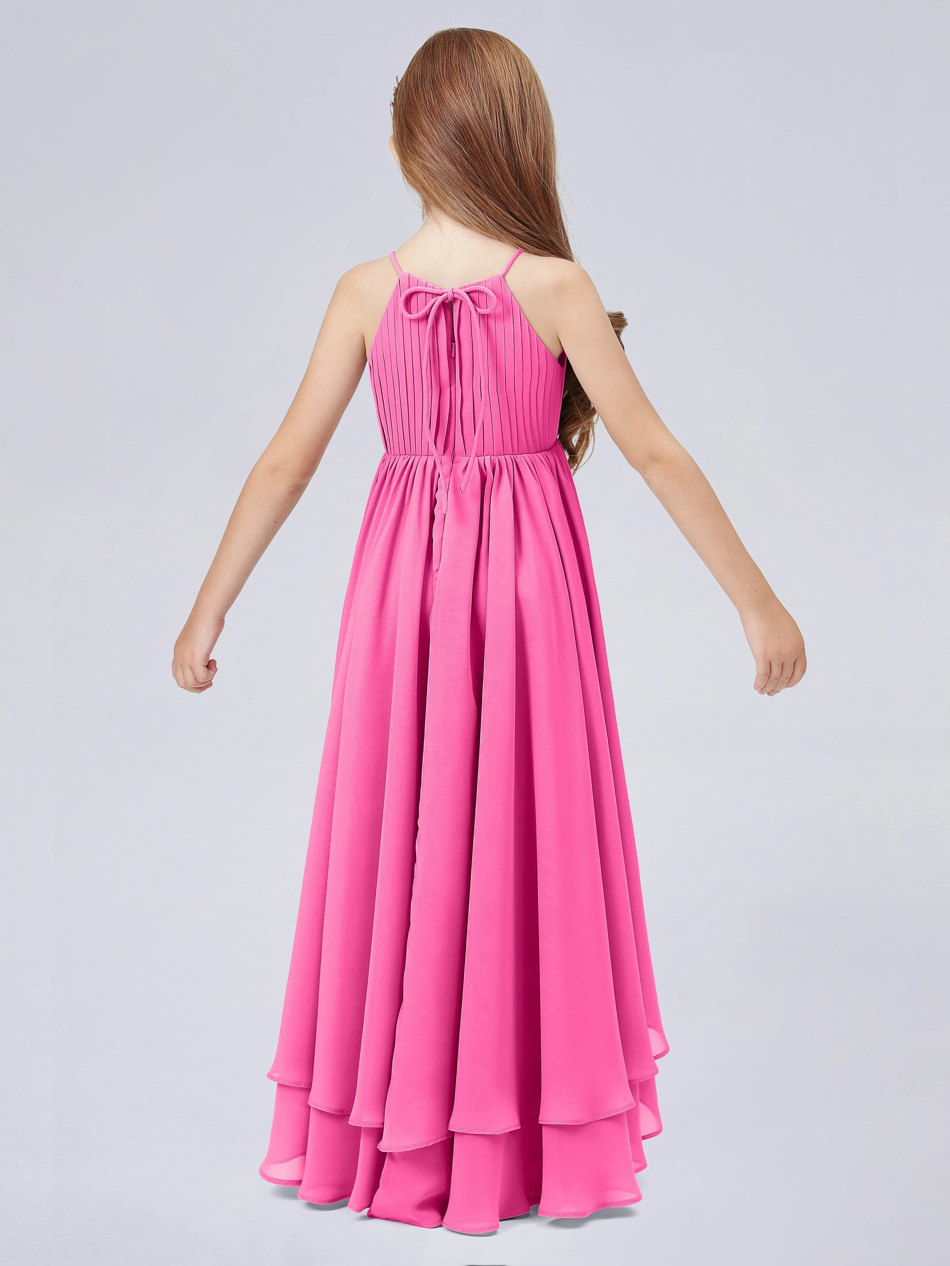 High Neck Junior Bridesmaid Dress with Cascade