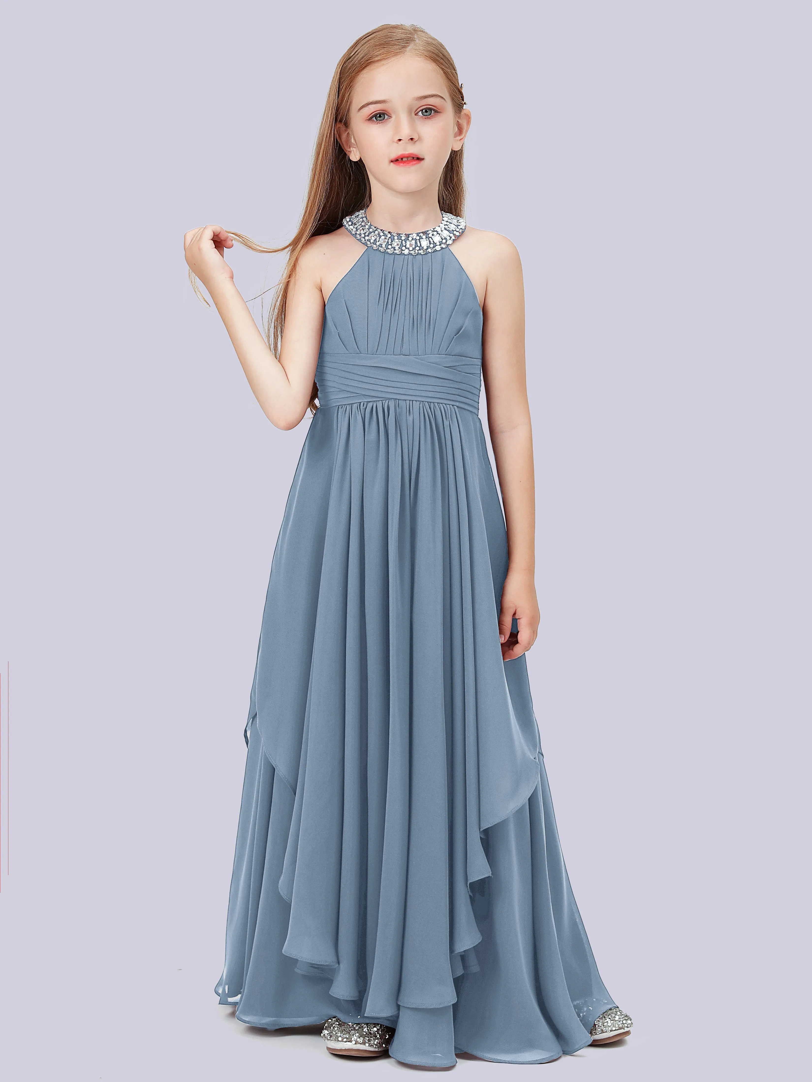 High Neck Junior Bridesmaid Dress with Cascade