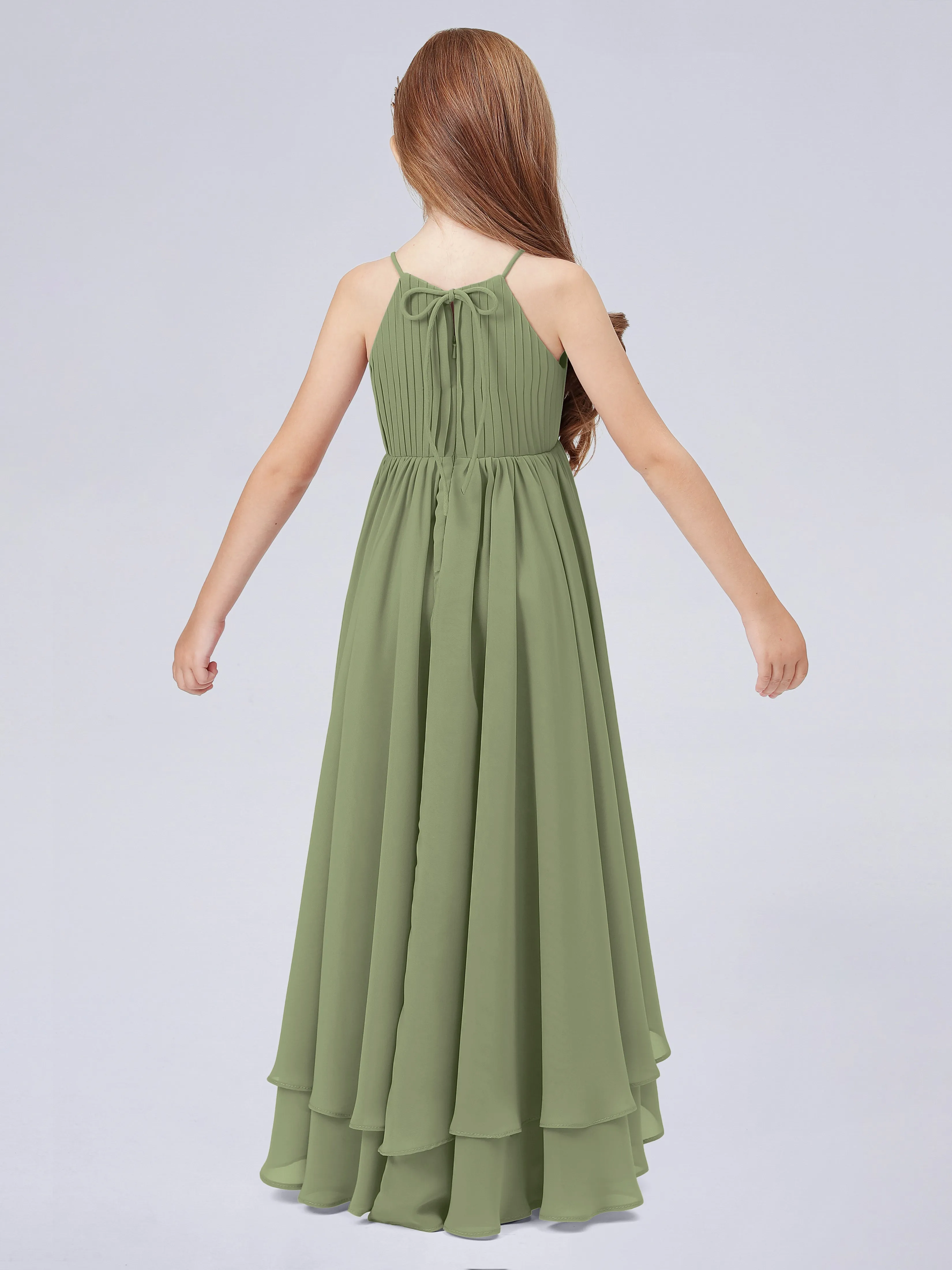 High Neck Junior Bridesmaid Dress with Cascade