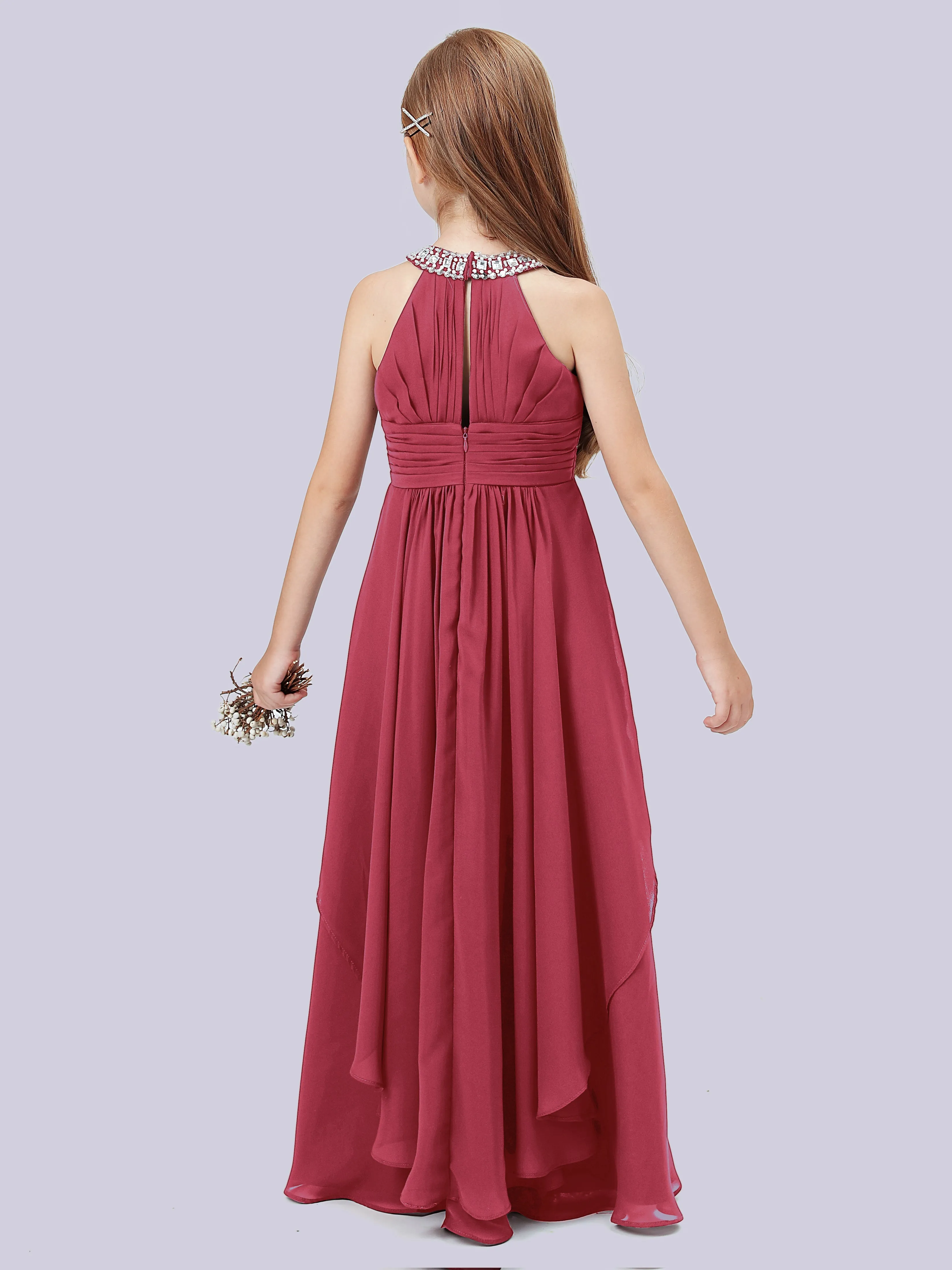 High Neck Junior Bridesmaid Dress with Cascade