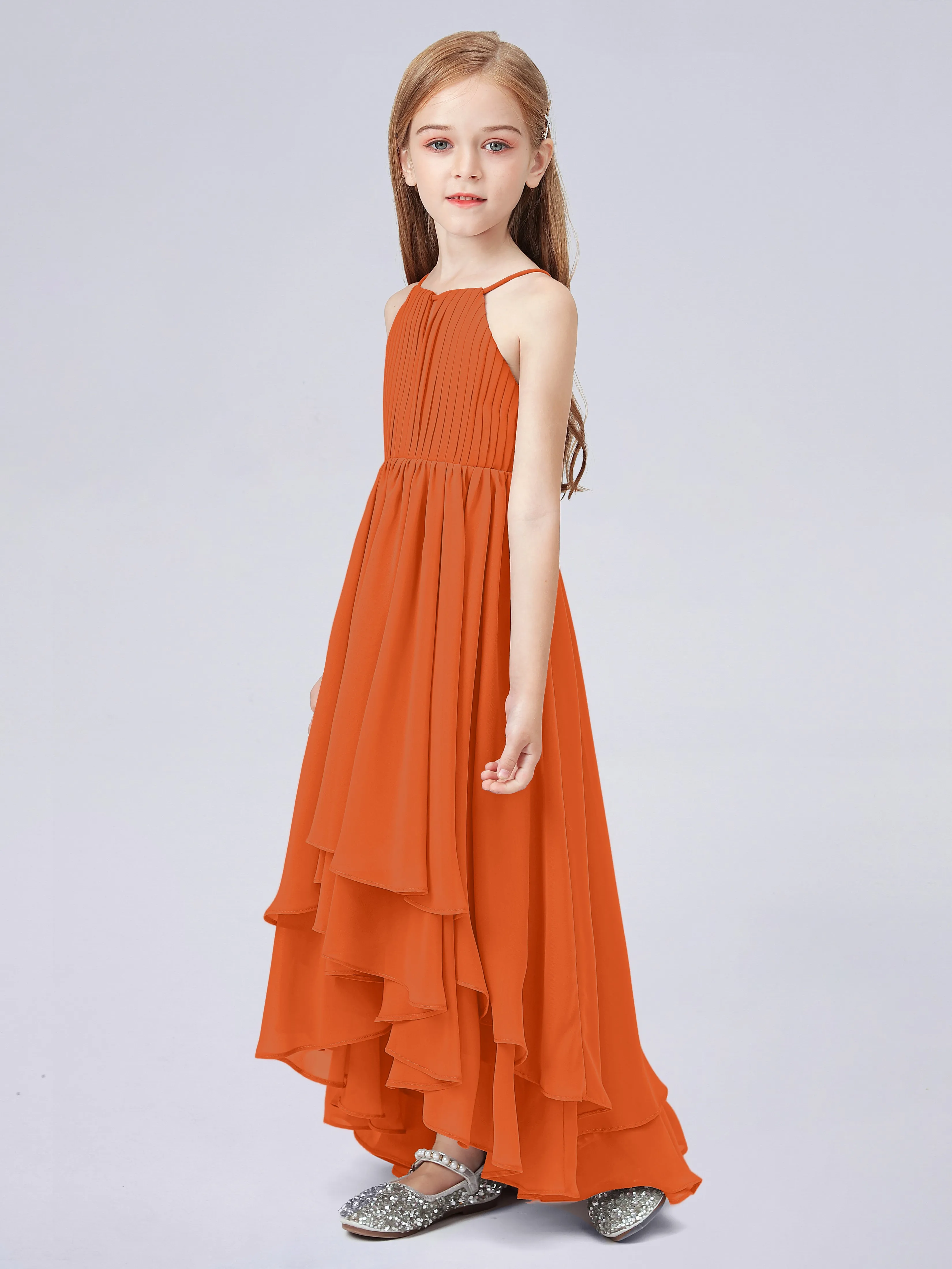 High Neck Junior Bridesmaid Dress with Cascade