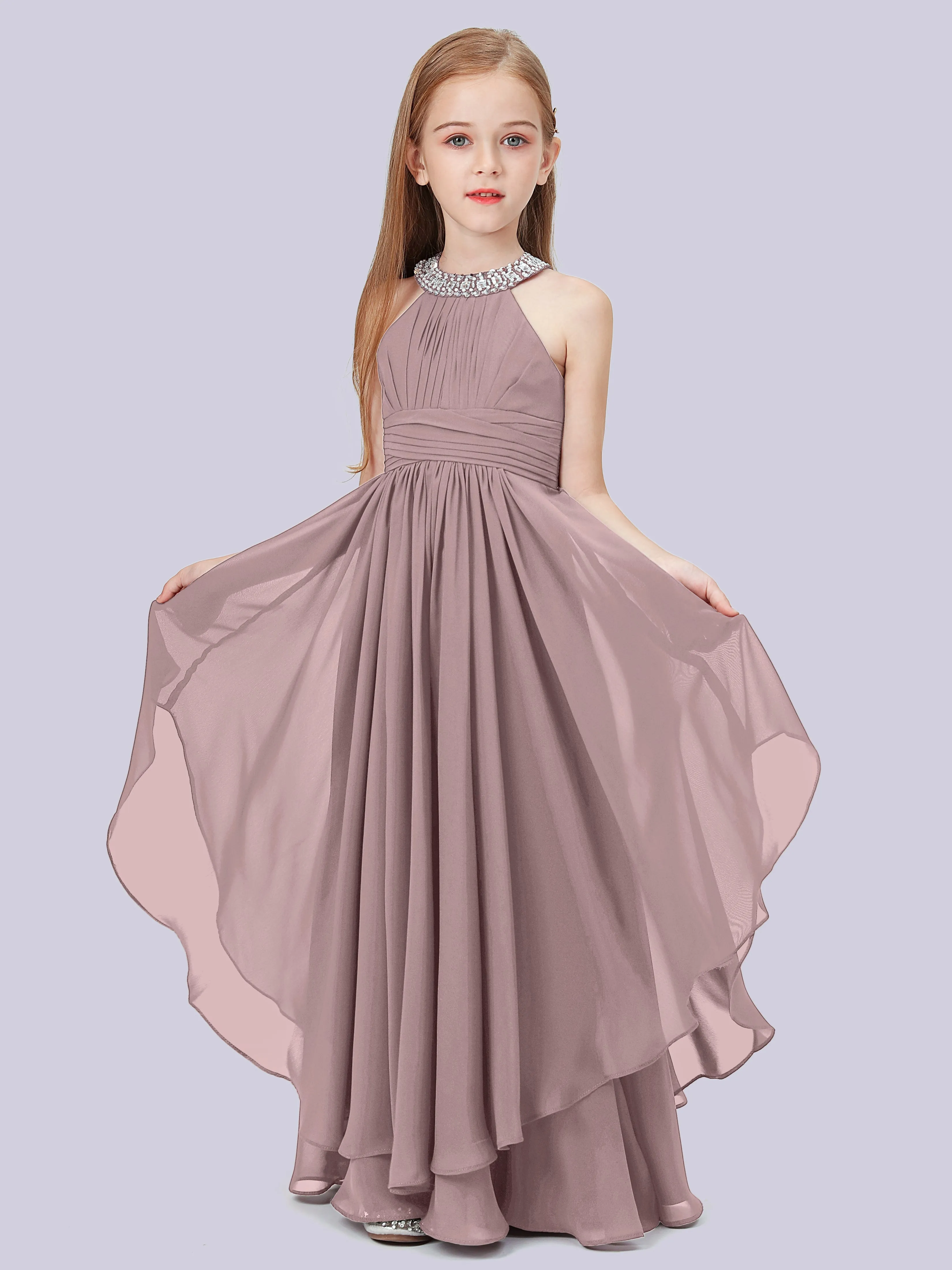 High Neck Junior Bridesmaid Dress with Cascade