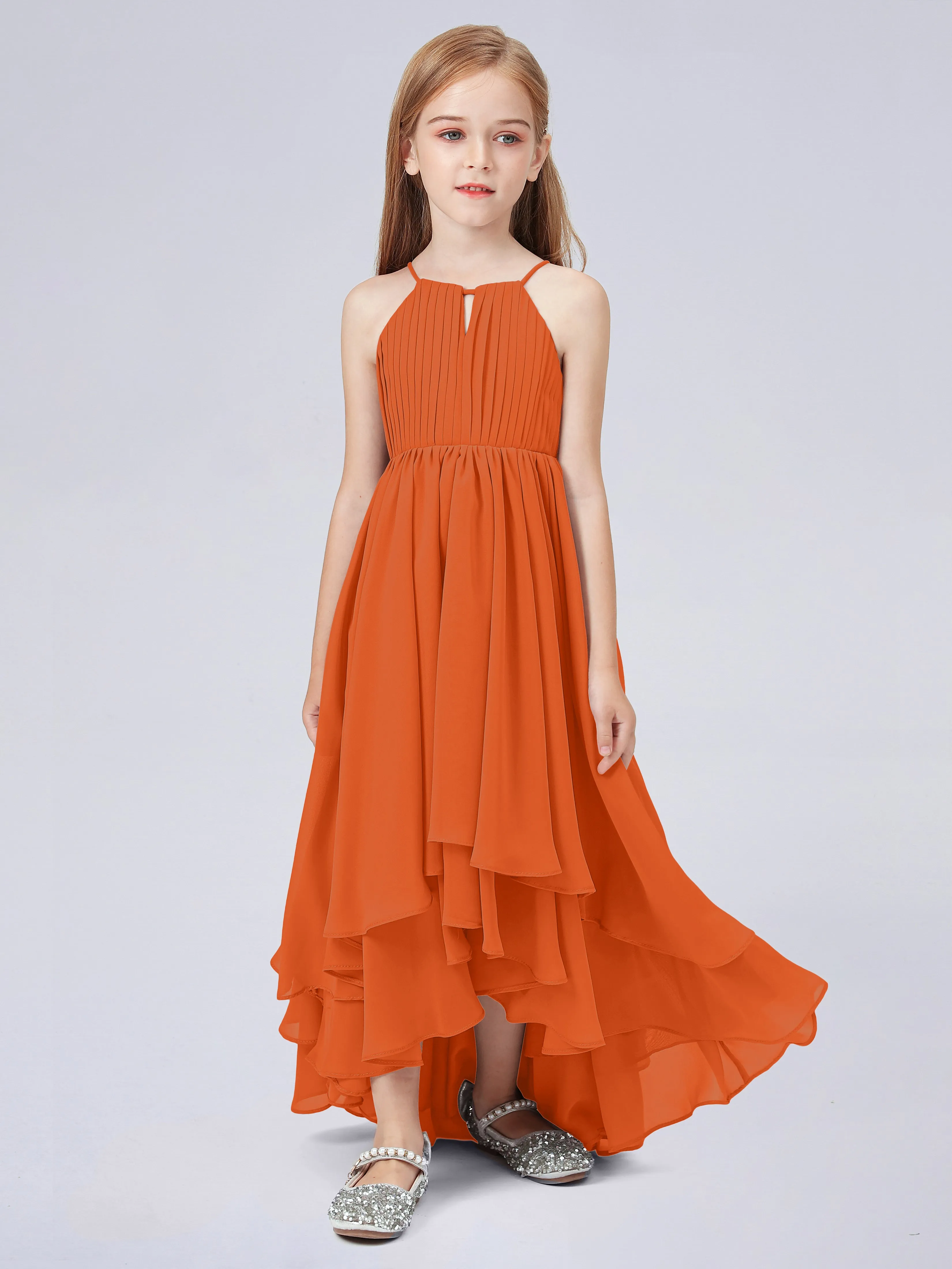 High Neck Junior Bridesmaid Dress with Cascade