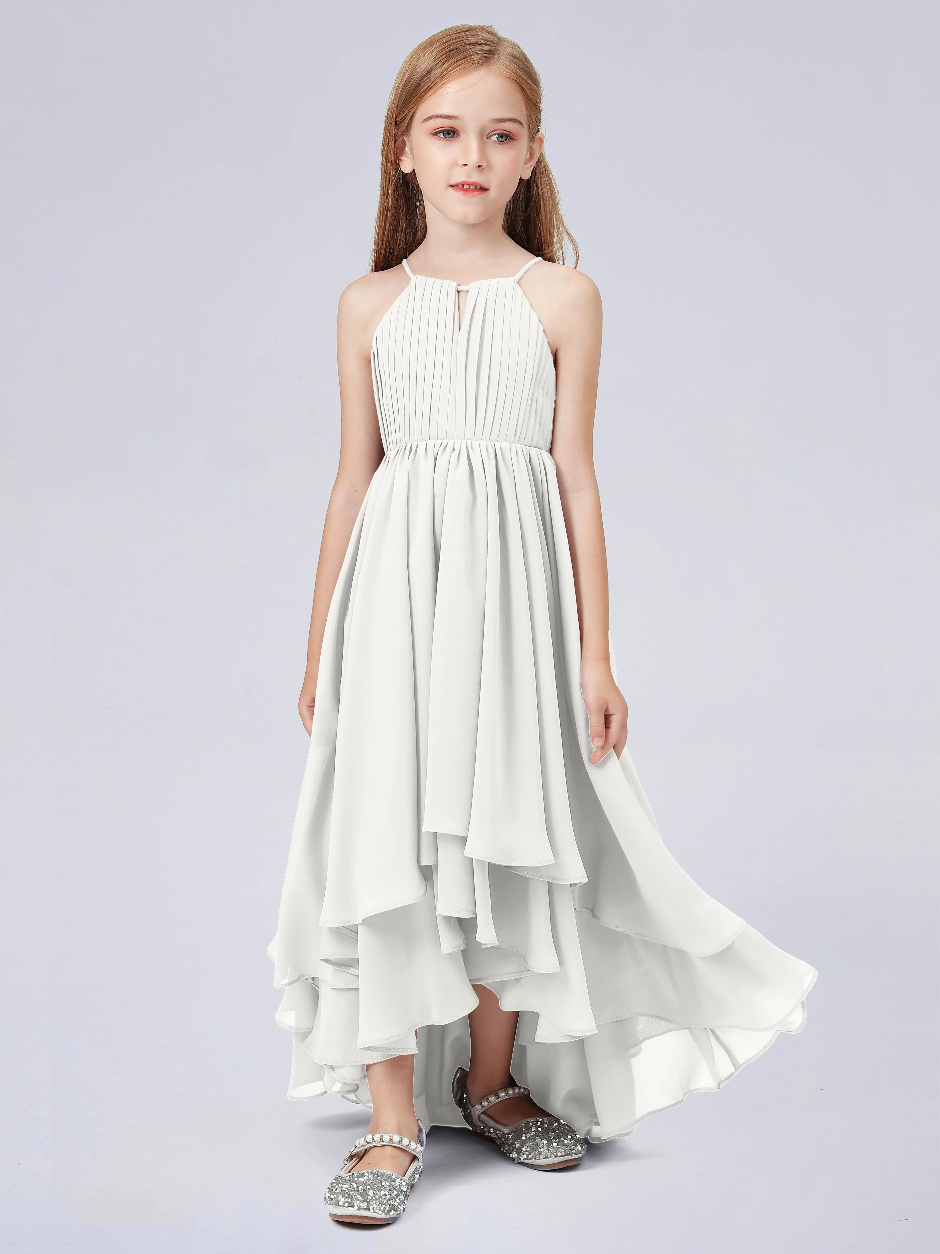 High Neck Junior Bridesmaid Dress with Cascade