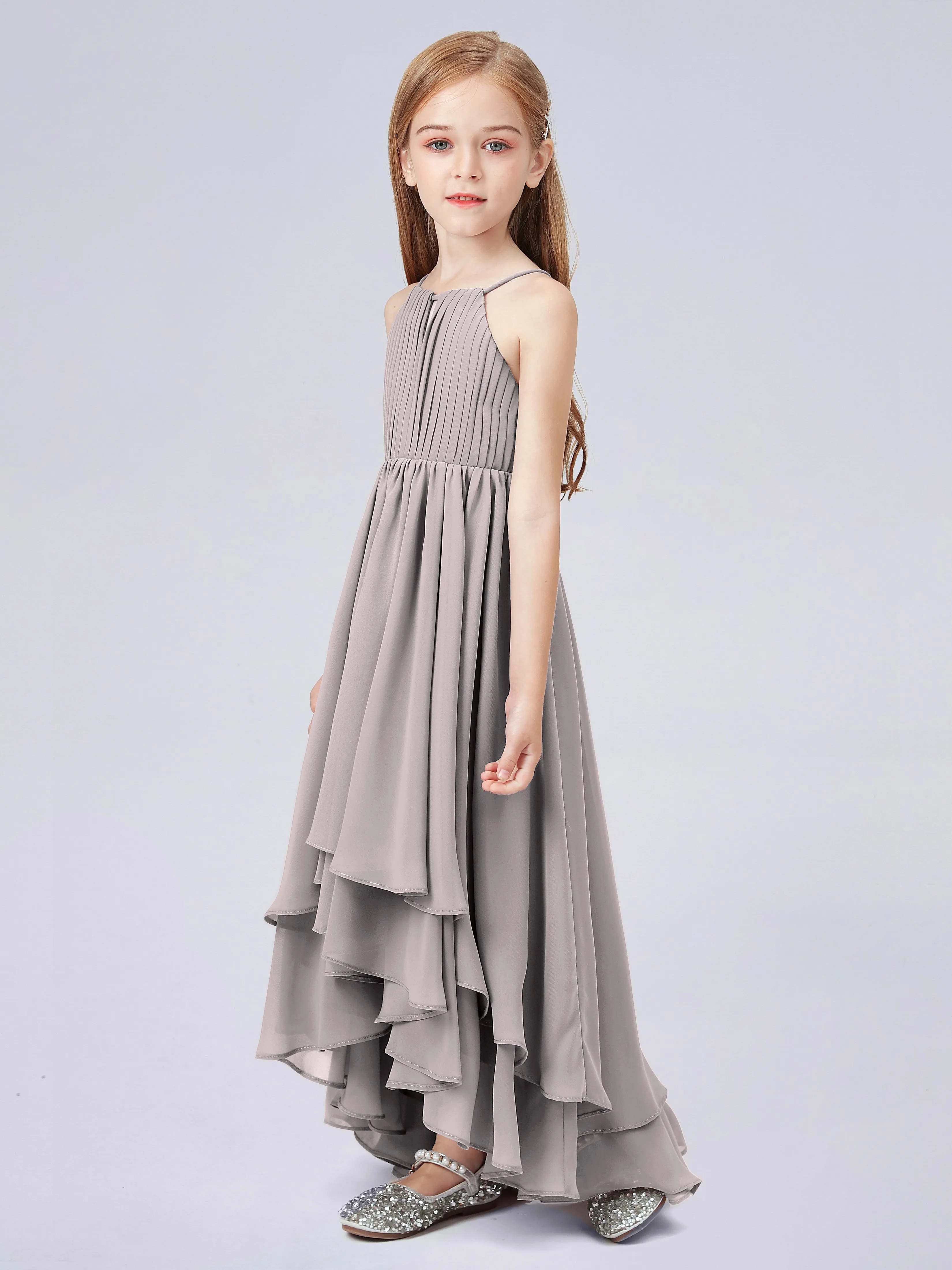 High Neck Junior Bridesmaid Dress with Cascade