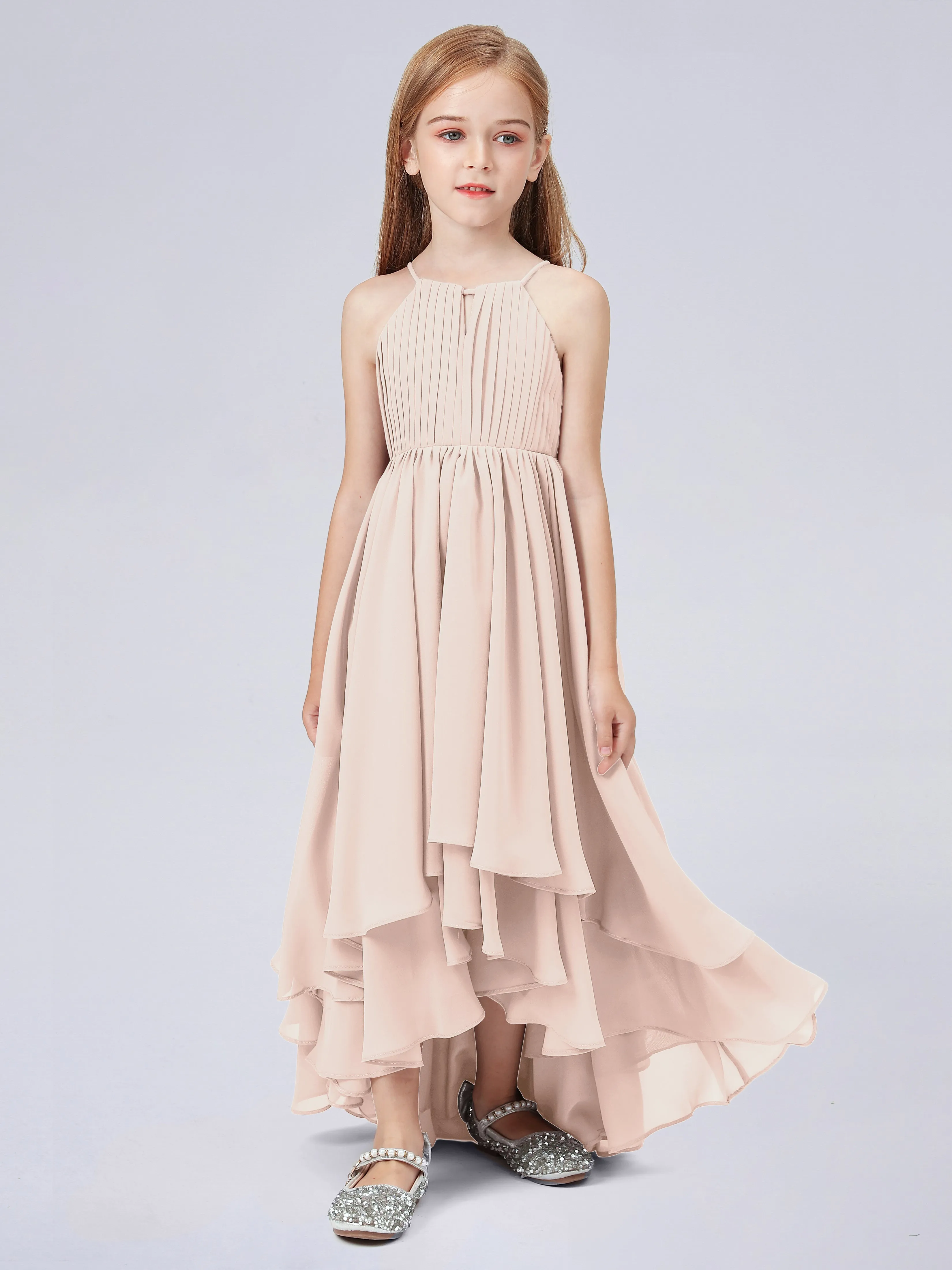 High Neck Junior Bridesmaid Dress with Cascade