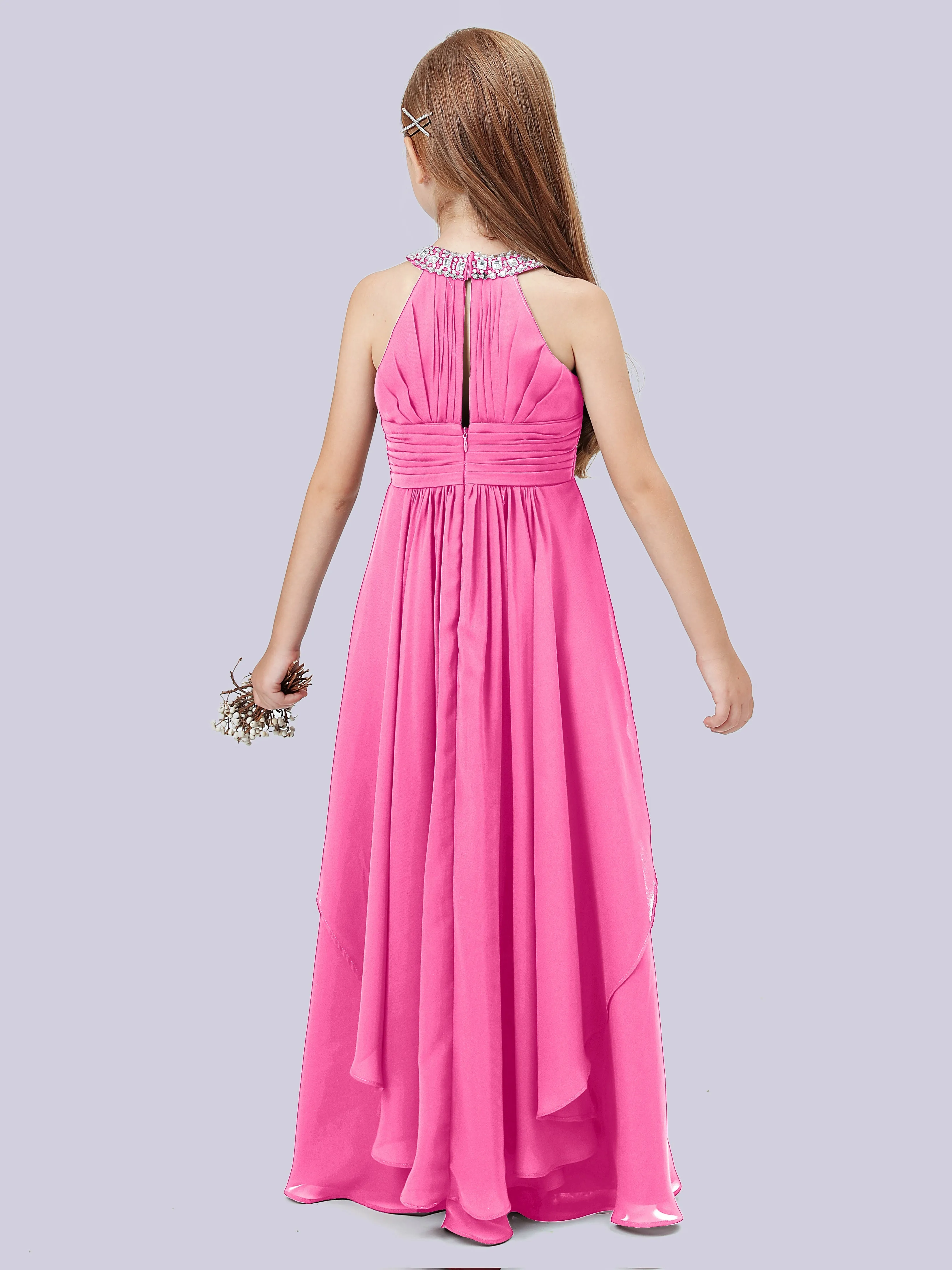 High Neck Junior Bridesmaid Dress with Cascade