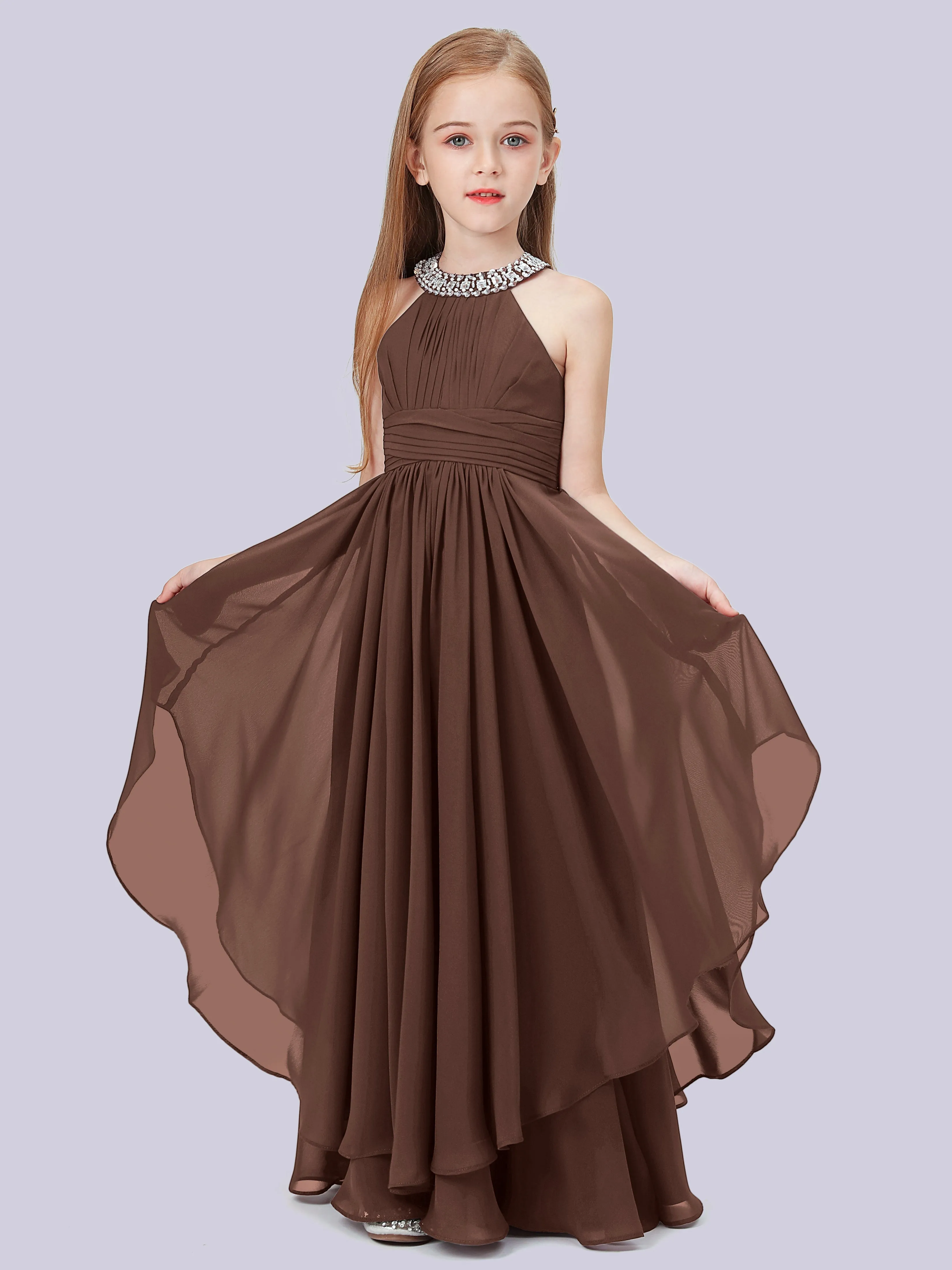 High Neck Junior Bridesmaid Dress with Cascade