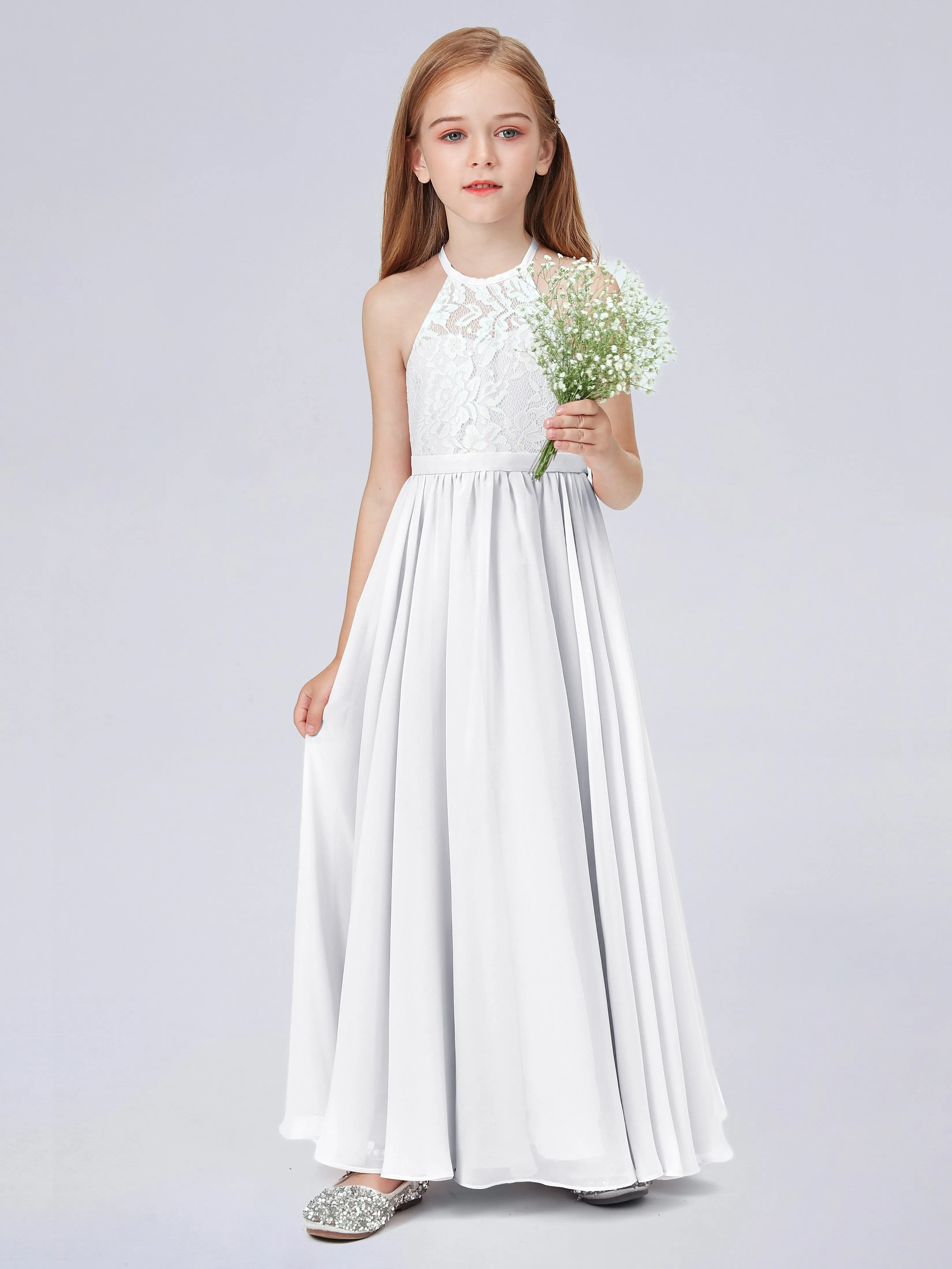 High Neck Lace Junior Bridesmaid Dress