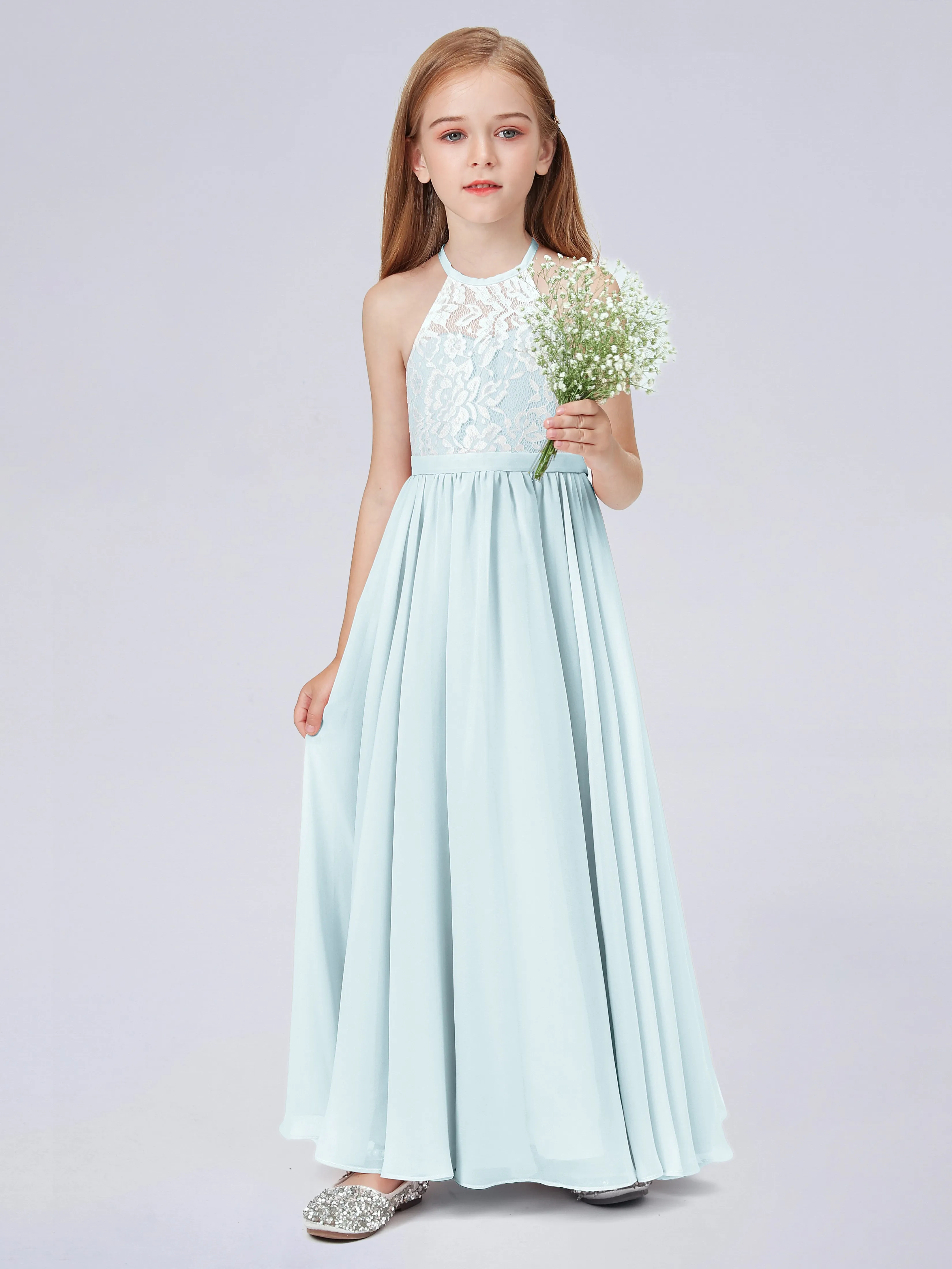 High Neck Lace Junior Bridesmaid Dress