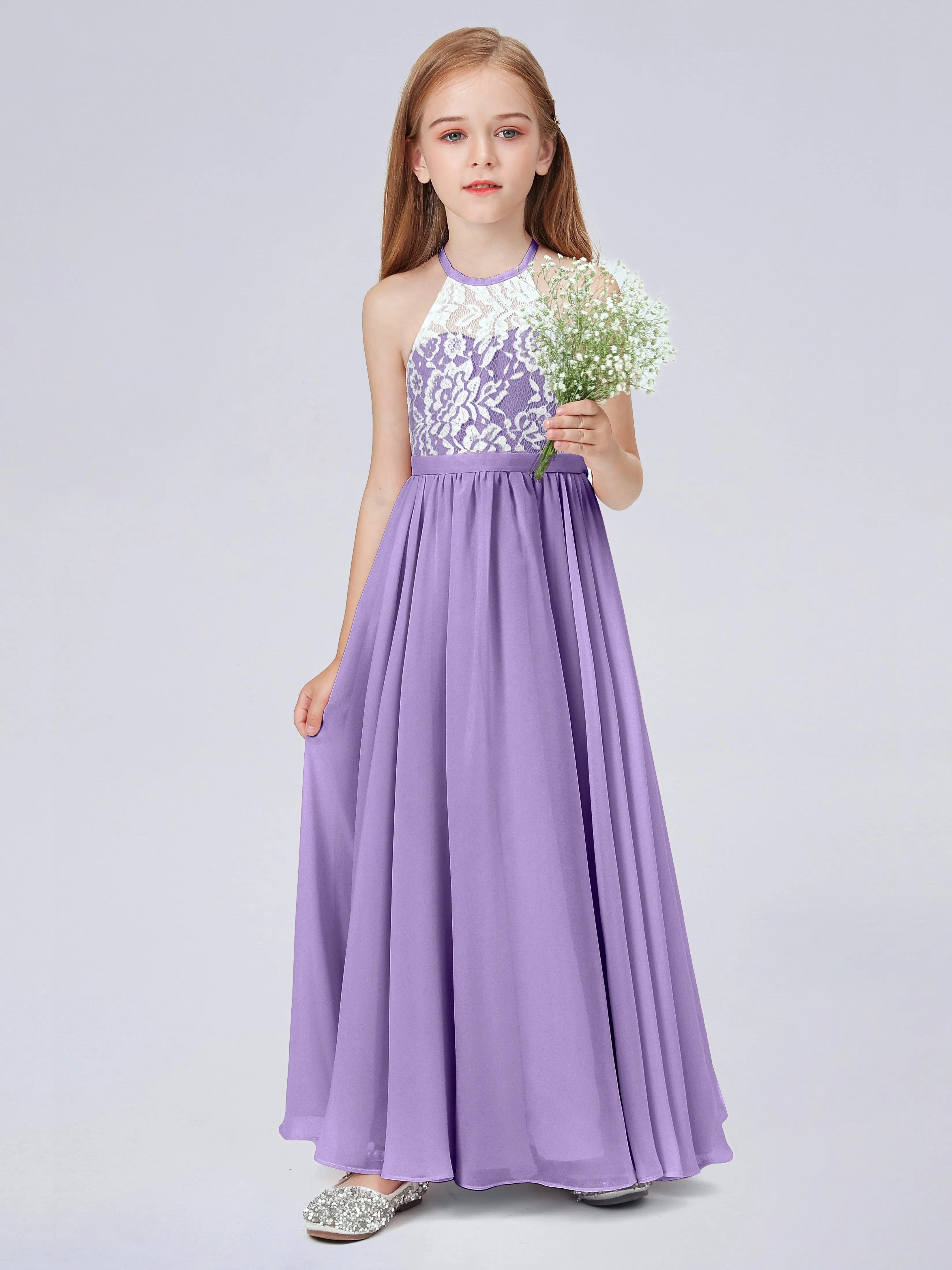 High Neck Lace Junior Bridesmaid Dress