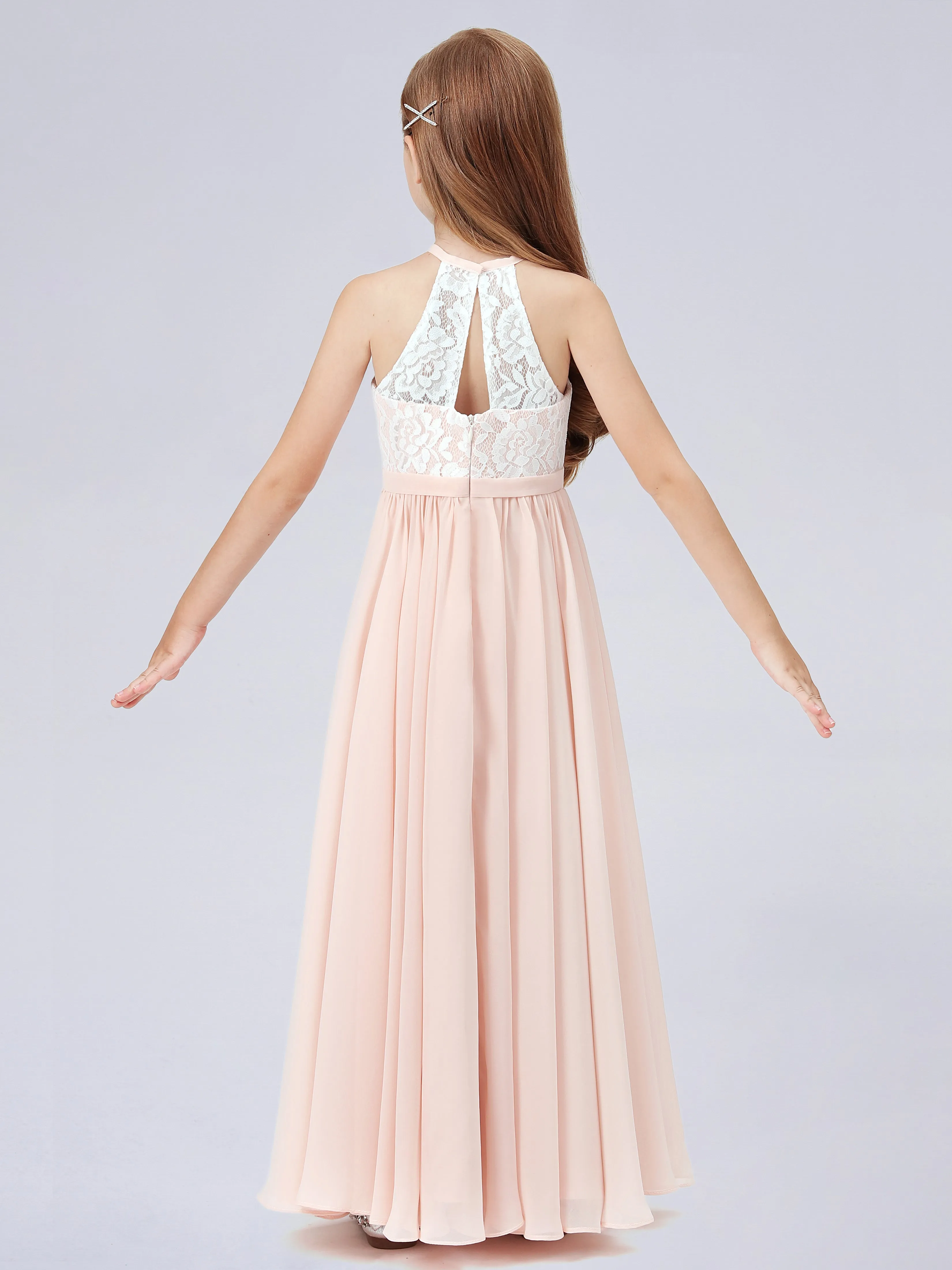 High Neck Lace Junior Bridesmaid Dress