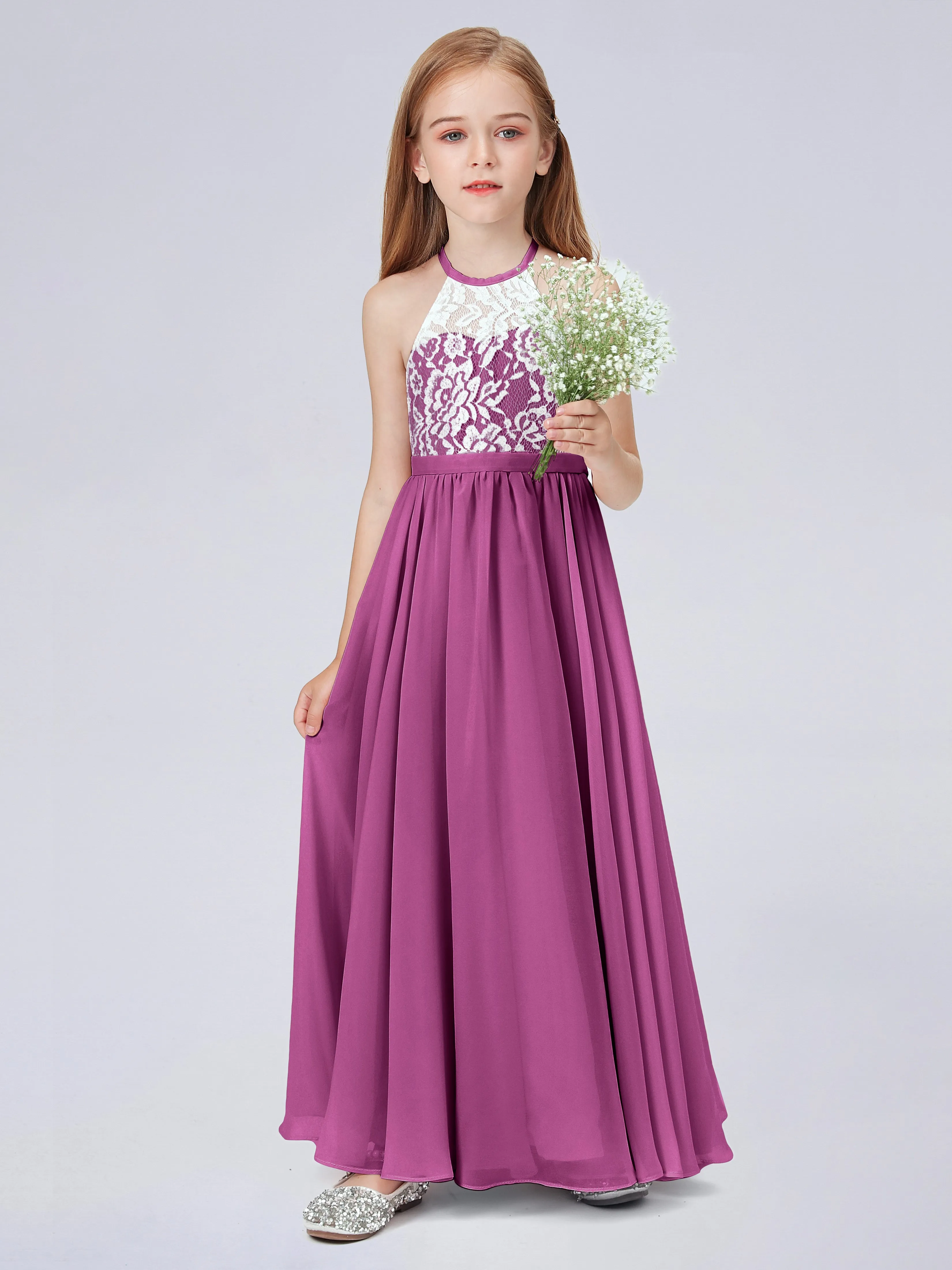 High Neck Lace Junior Bridesmaid Dress