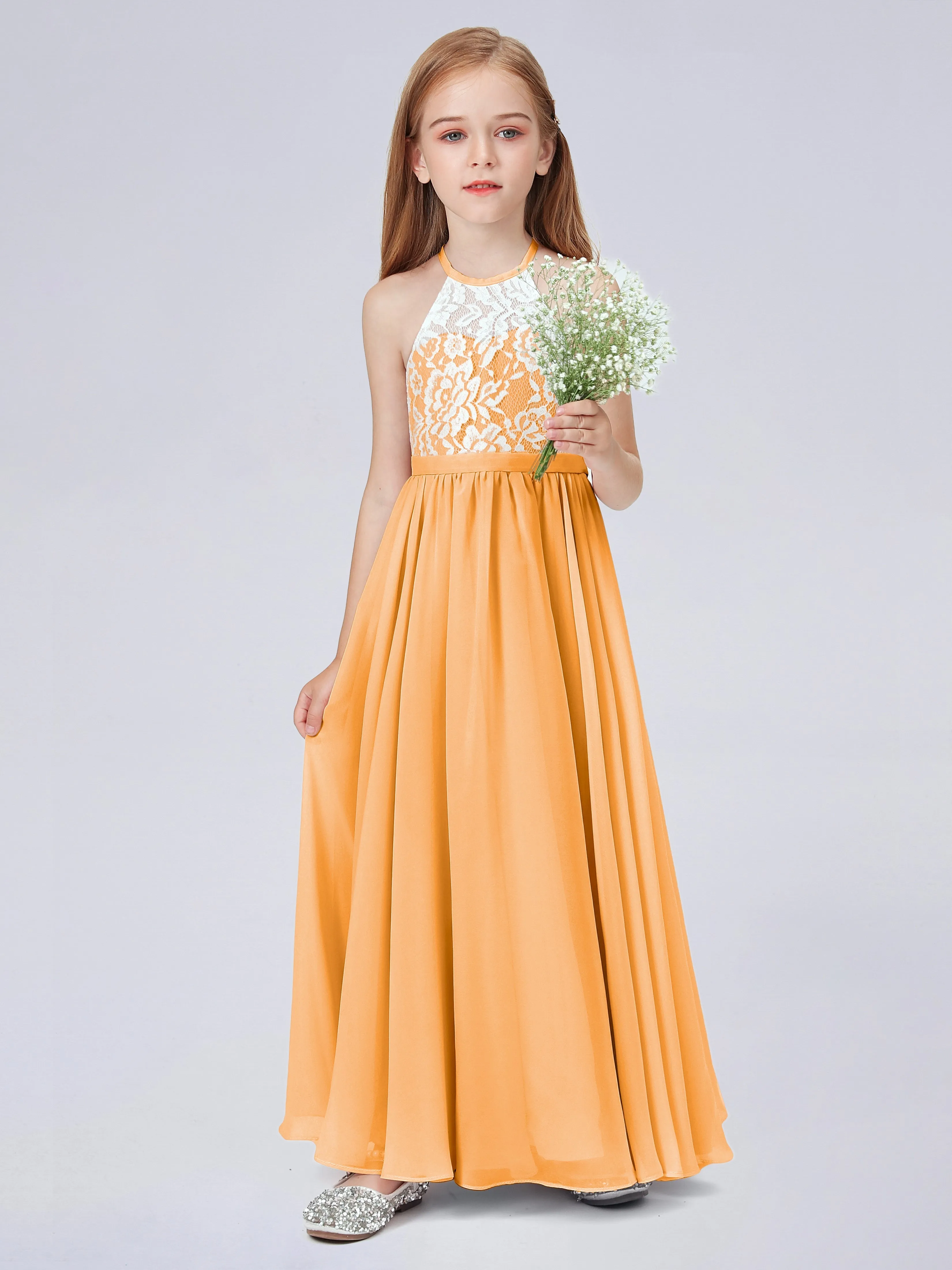 High Neck Lace Junior Bridesmaid Dress