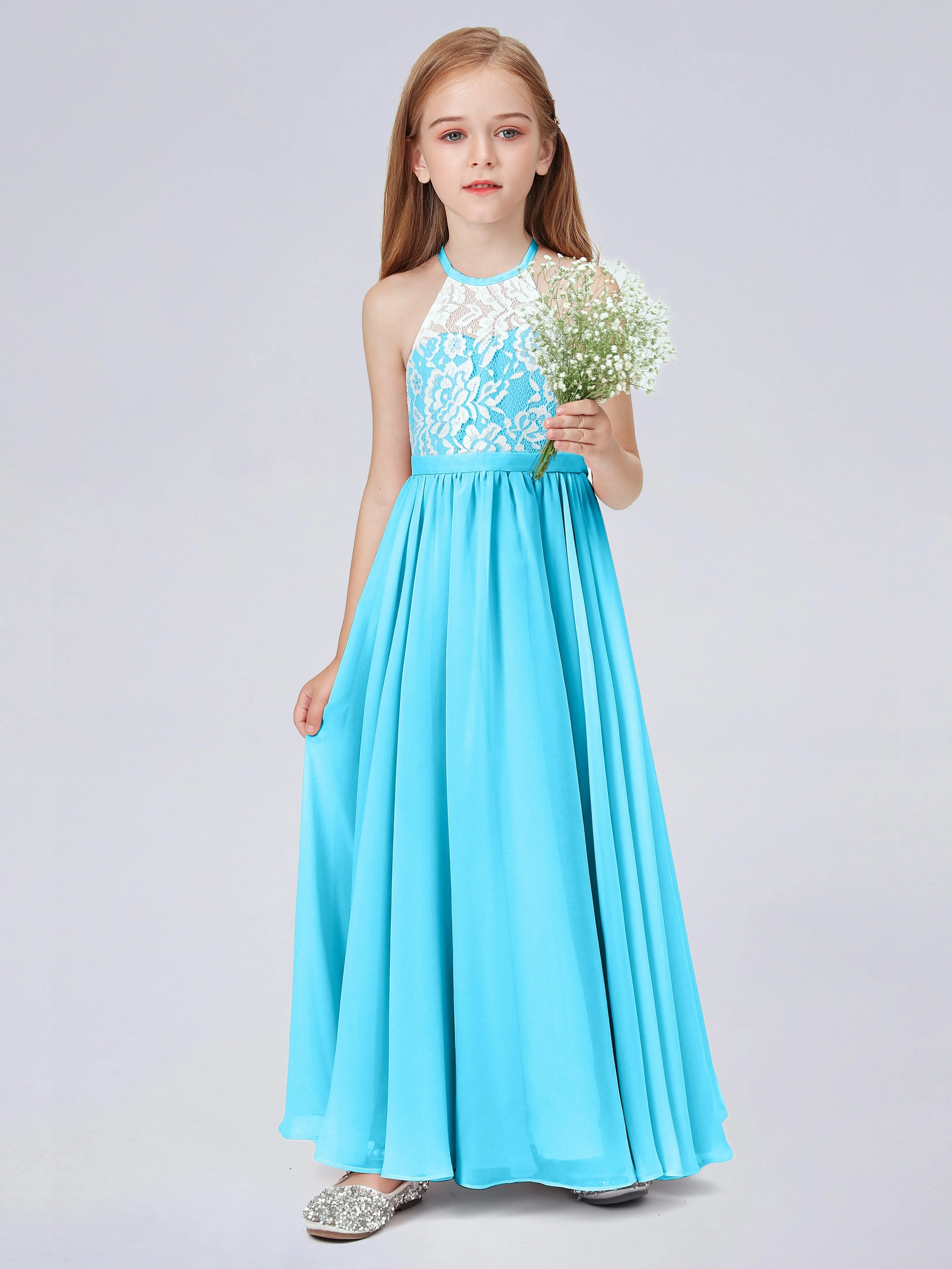 High Neck Lace Junior Bridesmaid Dress