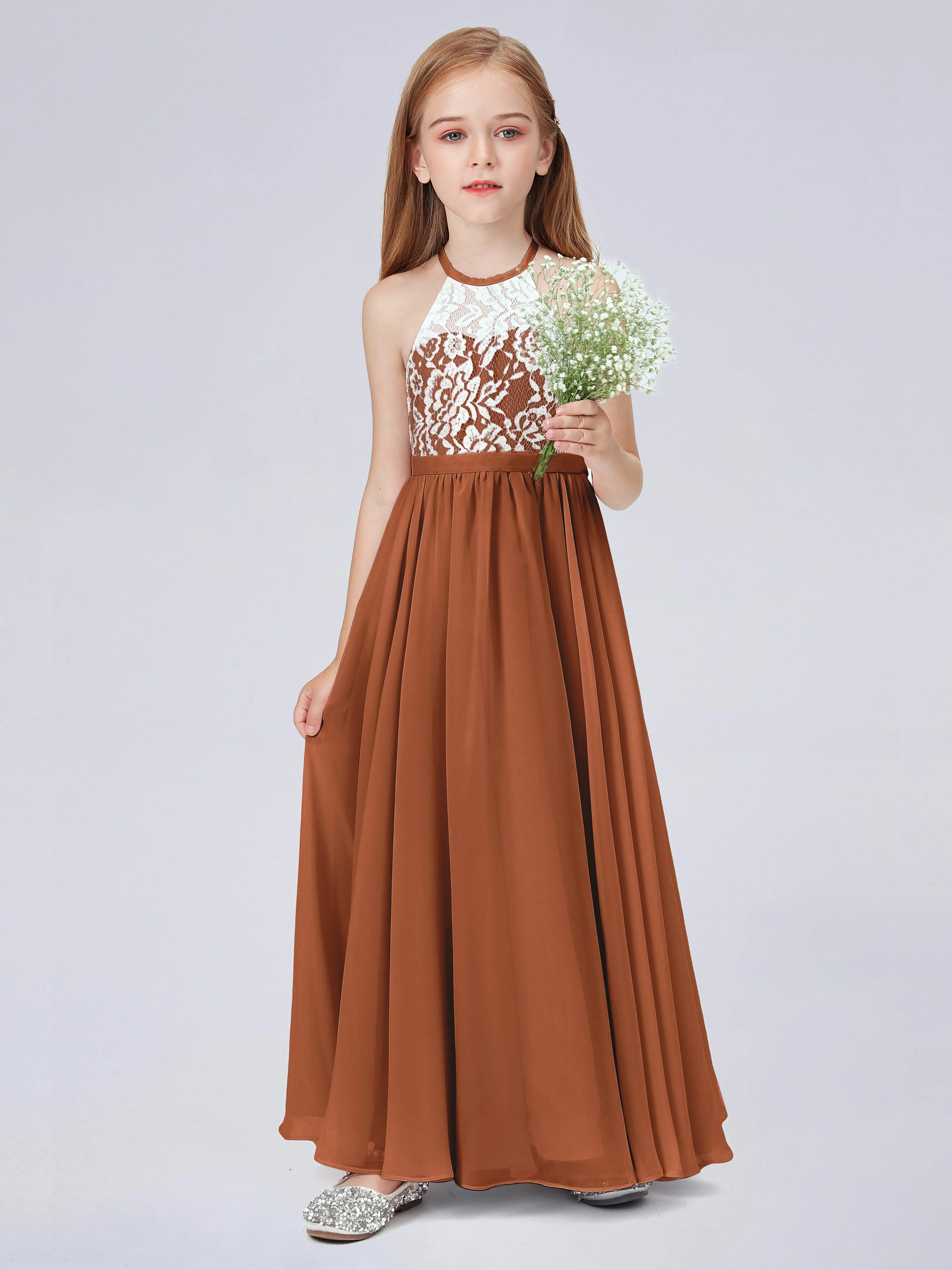 High Neck Lace Junior Bridesmaid Dress