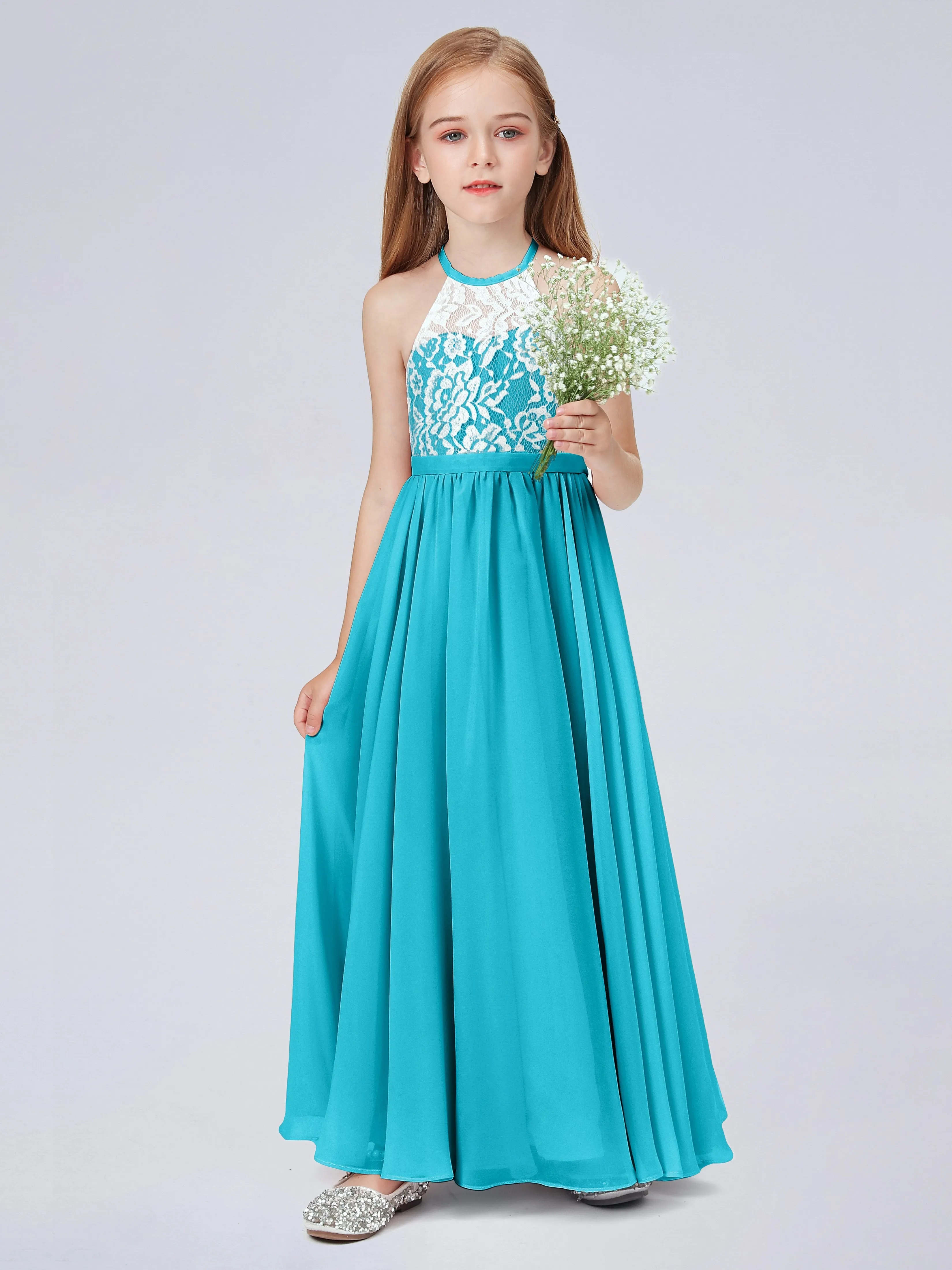 High Neck Lace Junior Bridesmaid Dress