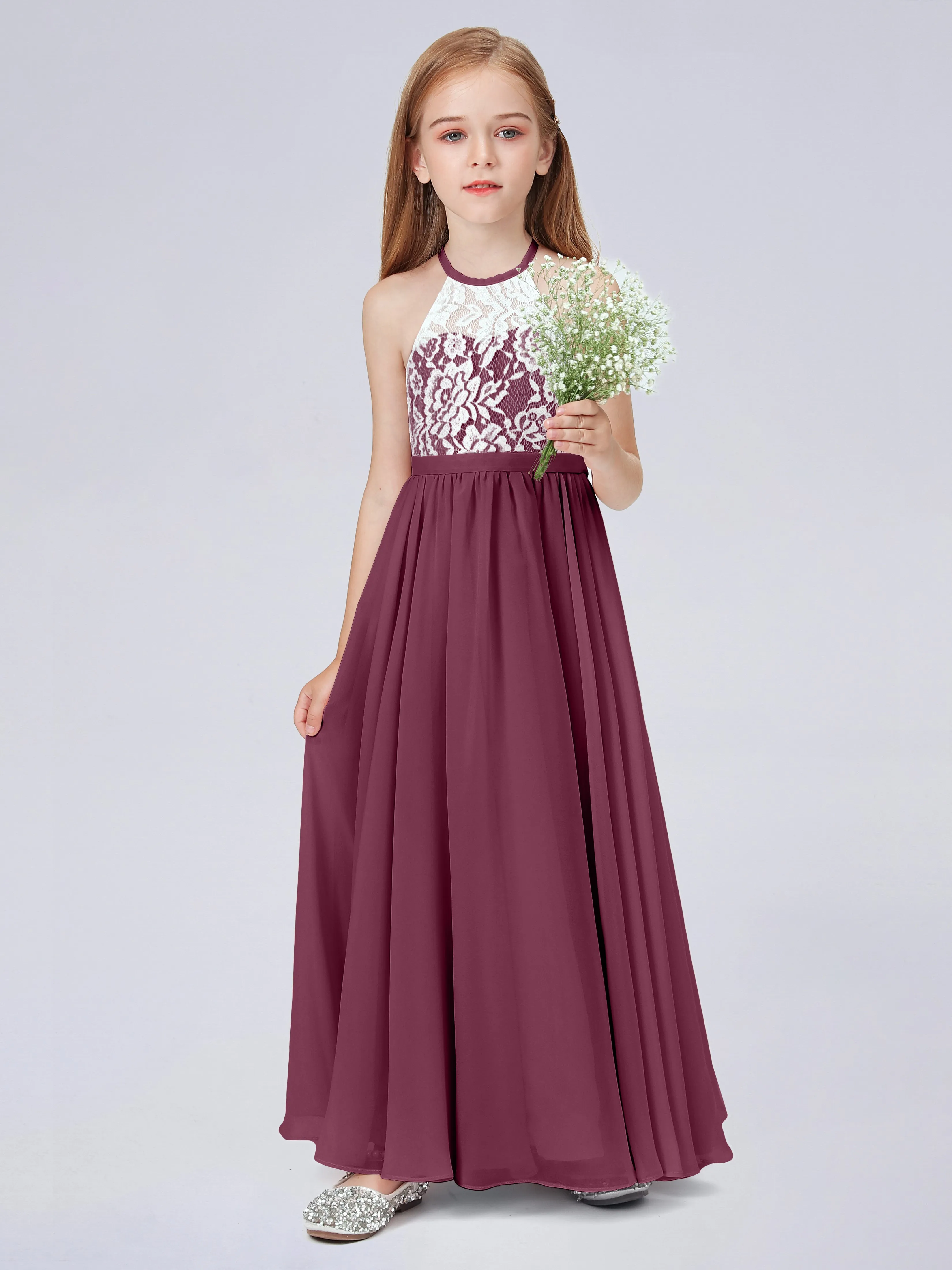 High Neck Lace Junior Bridesmaid Dress